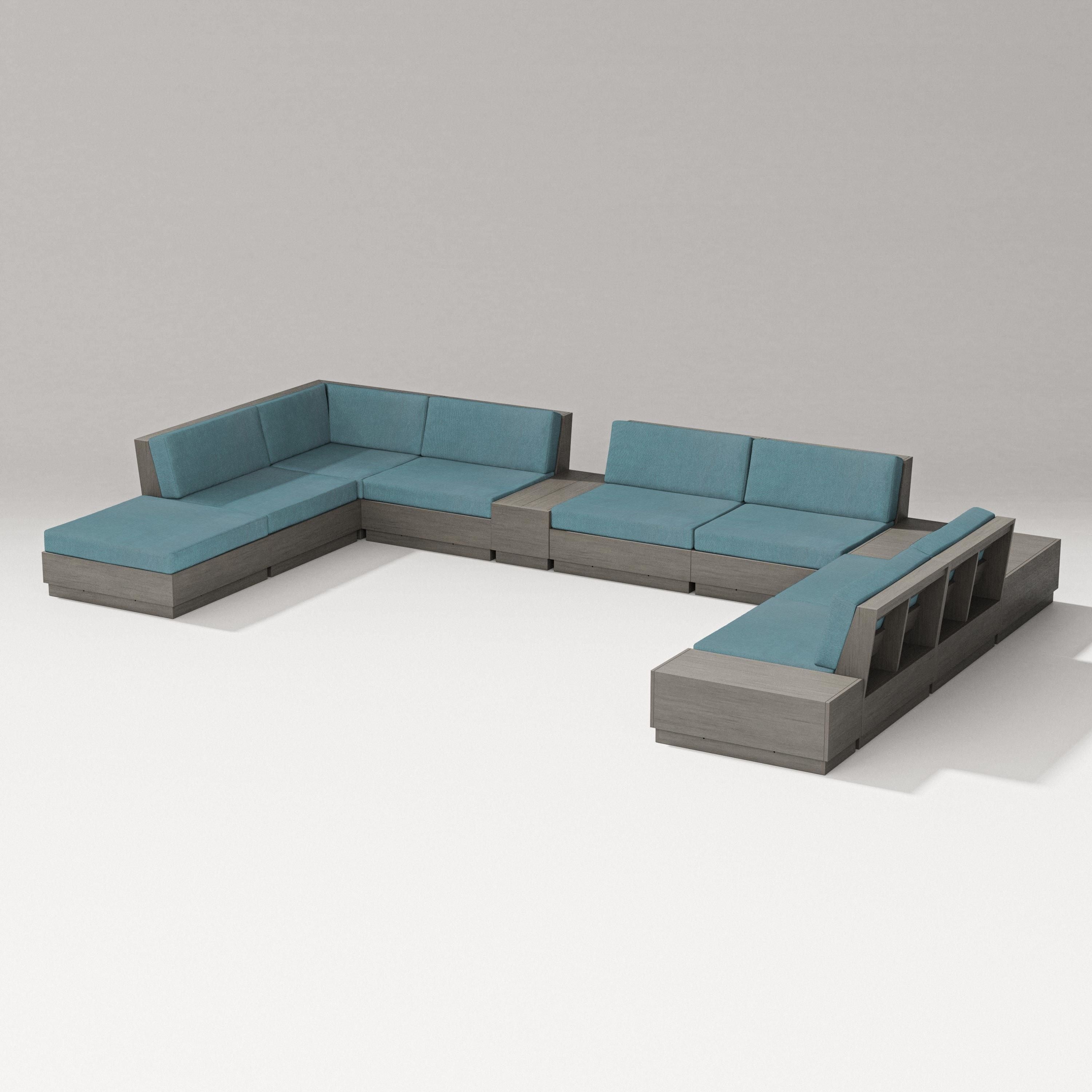 PW Designer Series Elevate 11-Piece Conversation Sectional Set in Driftwood / Ocean Teal