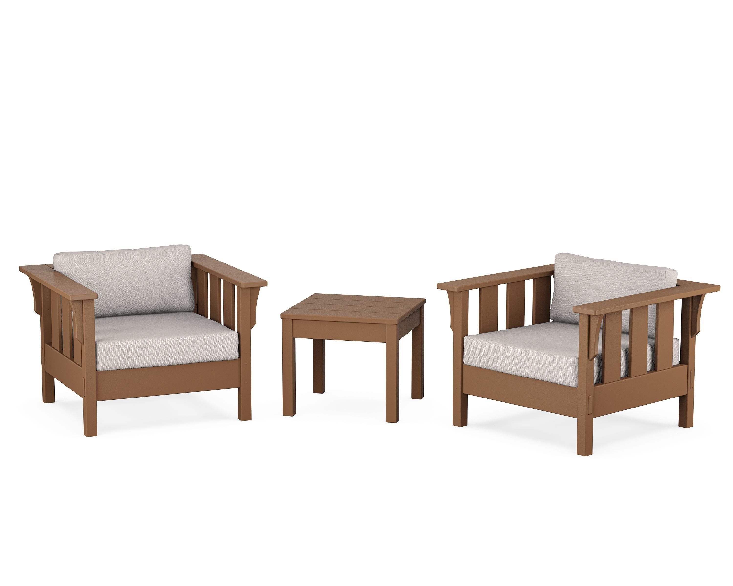 Martha Stewart by POLYWOOD Acadia 3-Piece Deep Seating Set in Teak / Dune Burlap