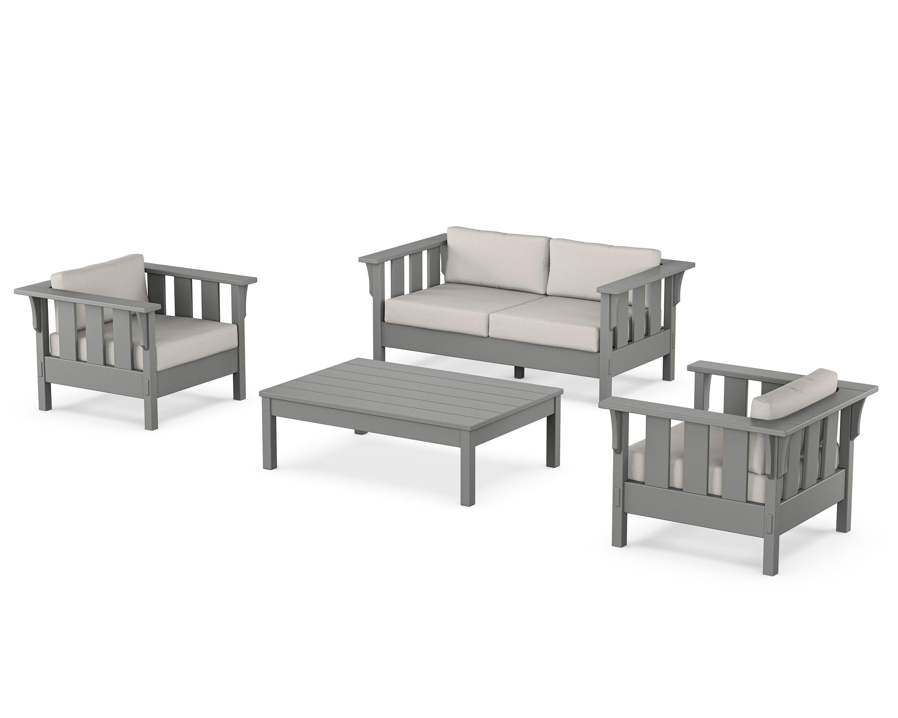 Martha Stewart by POLYWOOD Acadia 4-Piece Deep Seating Set with Loveseat in Slate Grey / Cast Ash