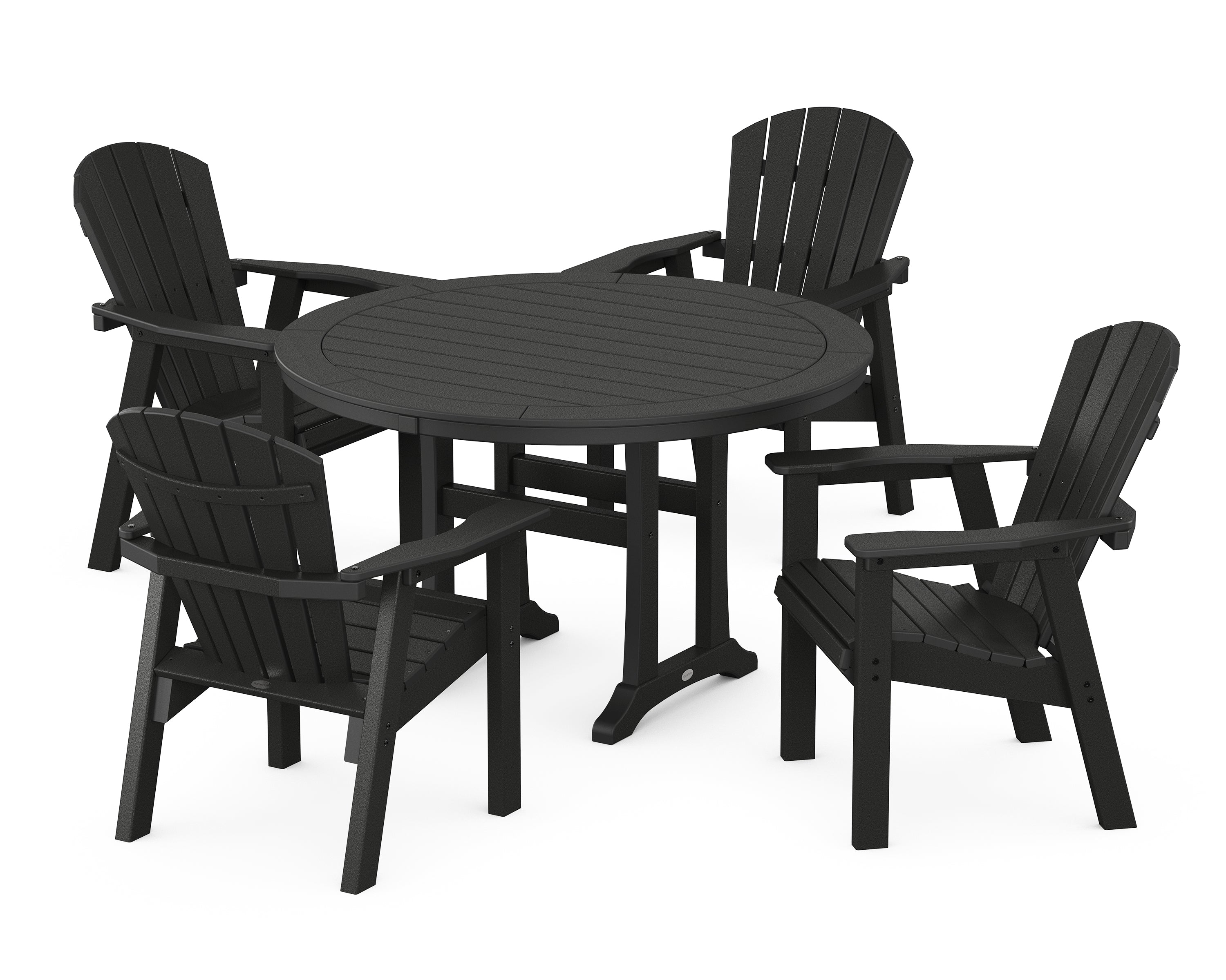 POLYWOOD® Seashell 5-Piece Round Dining Set with Trestle Legs in Black