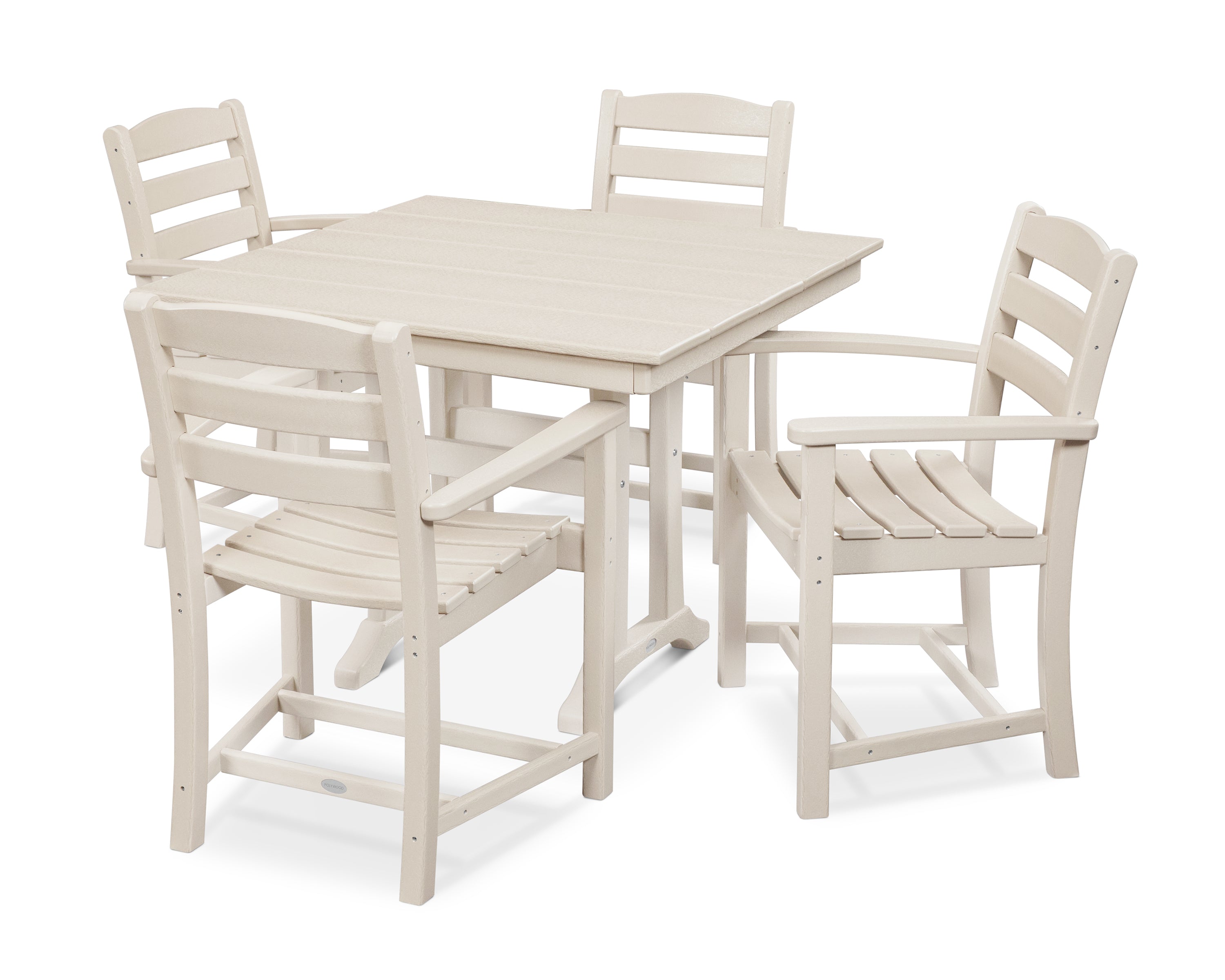 POLYWOOD La Casa Café 5-Piece Farmhouse Trestle Arm Chair Dining Set in Sand