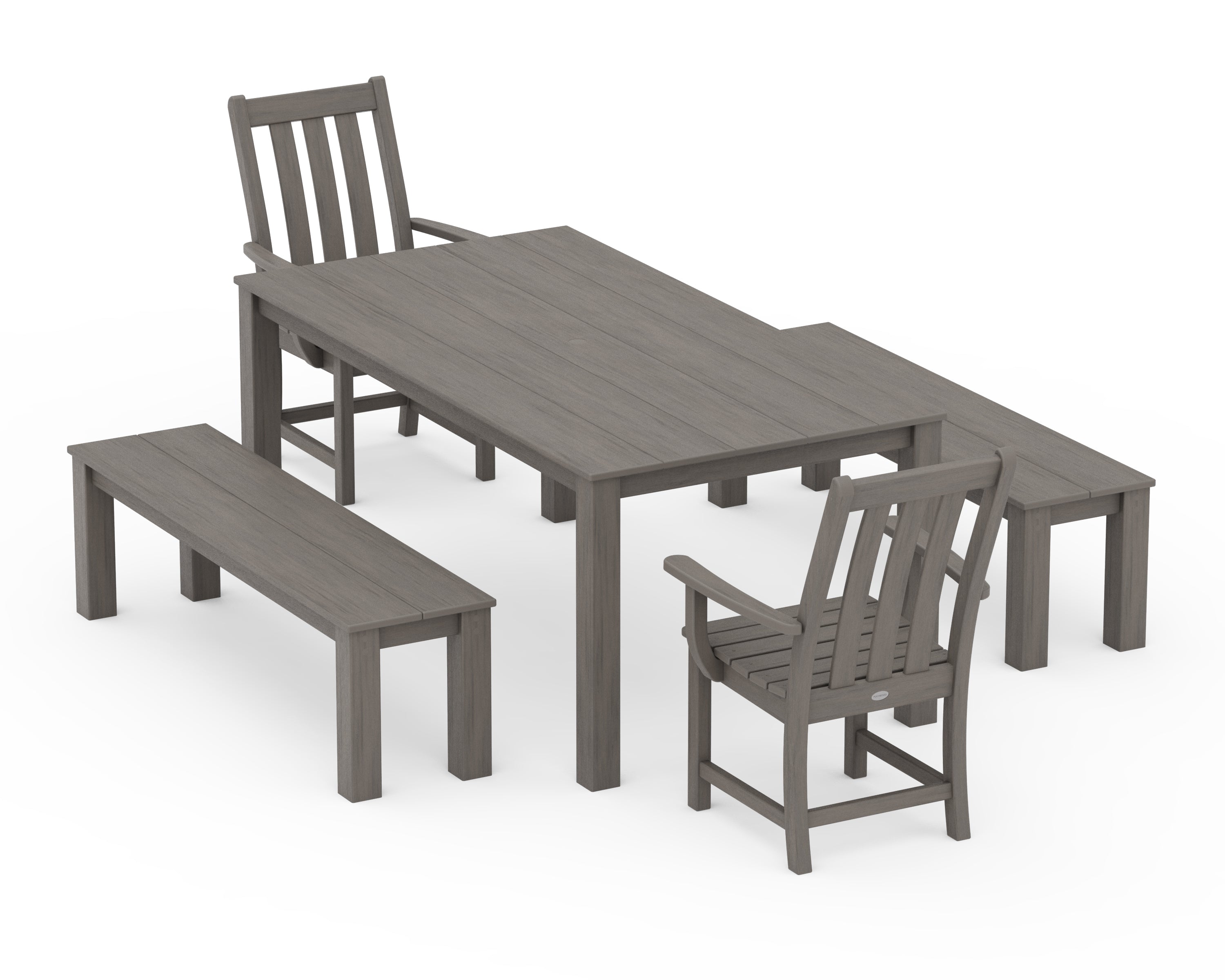 POLYWOOD Vineyard 5-Piece Parsons Dining Set with Benches in Driftwood