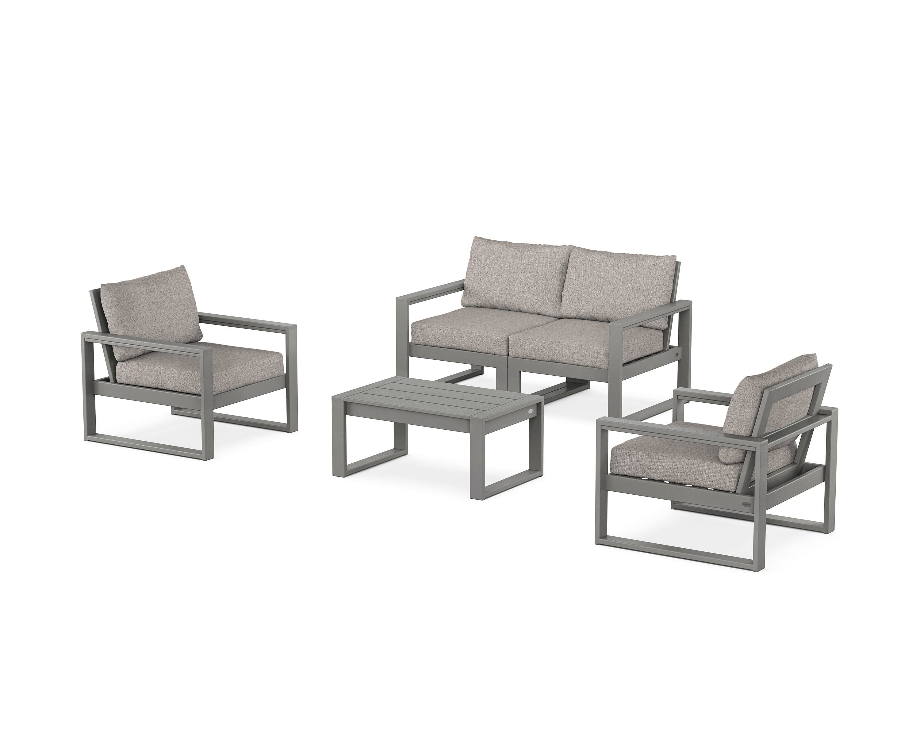 POLYWOOD EDGE Sectional 4-Piece Deep Seating Set with Loveseat in Slate Grey / Weathered Tweed