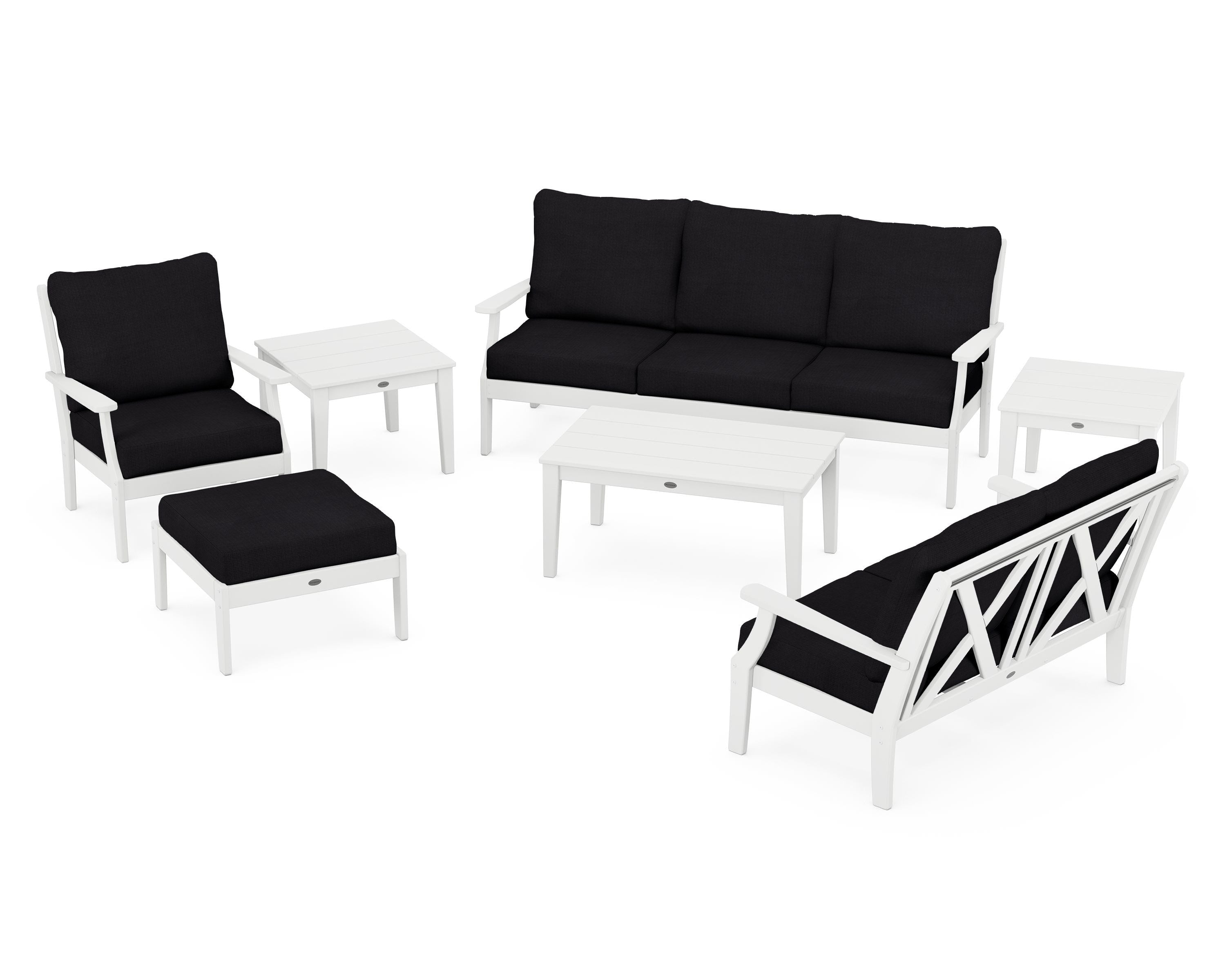 POLYWOOD Braxton 7-Piece Deep Seating Set in White / Midnight Linen