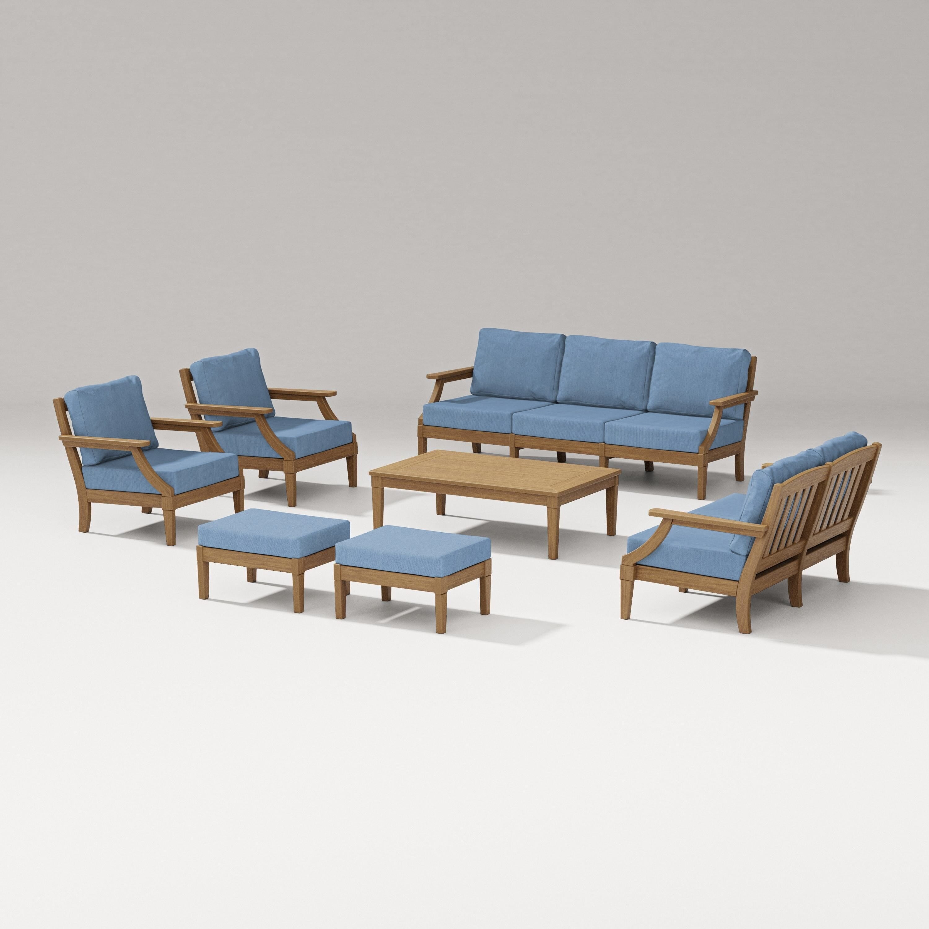 PW Designer Series Estate 7-Piece Lounge Sofa Set in Natural / Sky Blue