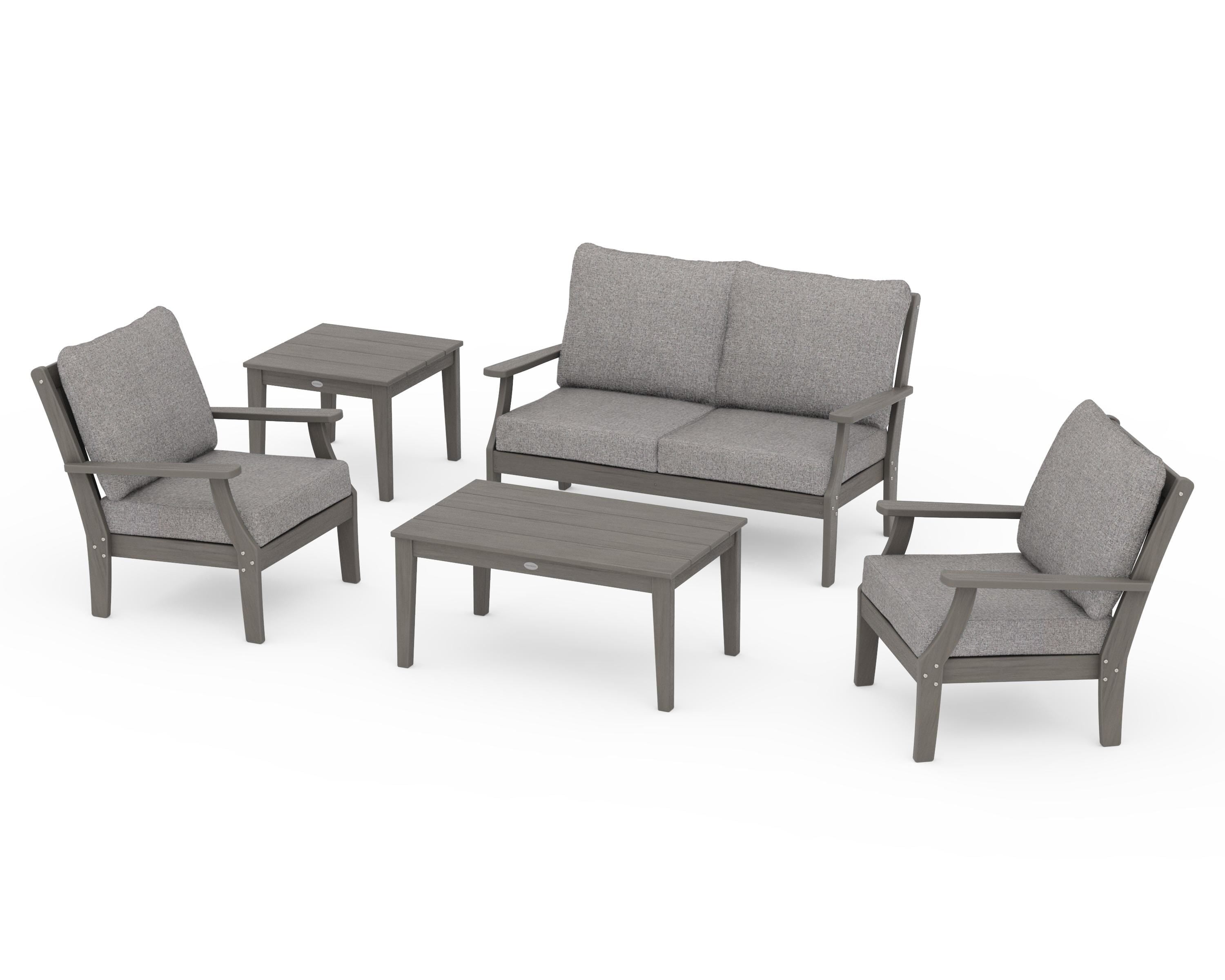 POLYWOOD Braxton 5-Piece Deep Seating Set in Driftwood / Grey Mist