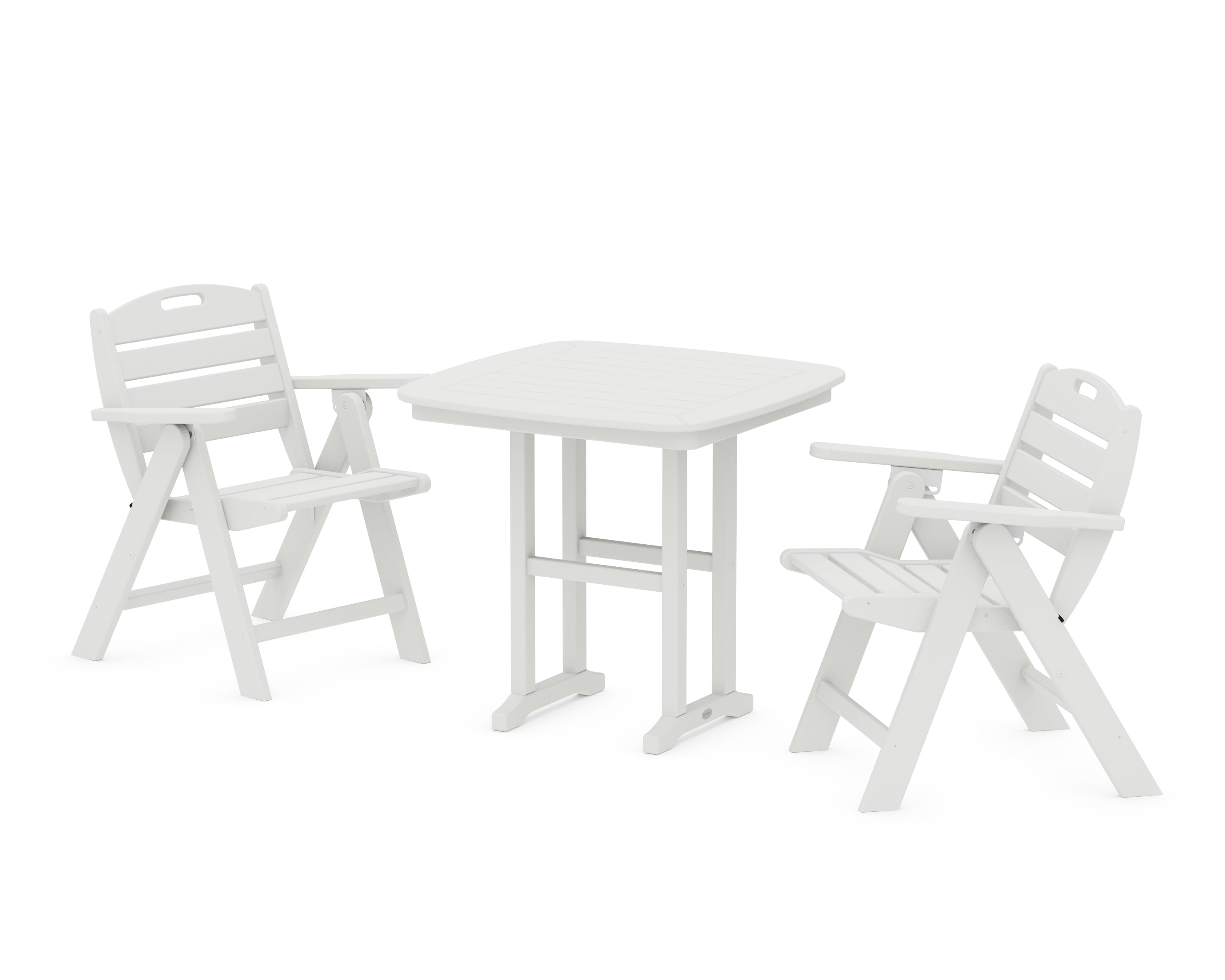 POLYWOOD Nautical Folding Lowback Chair 3-Piece Dining Set in Vintage White