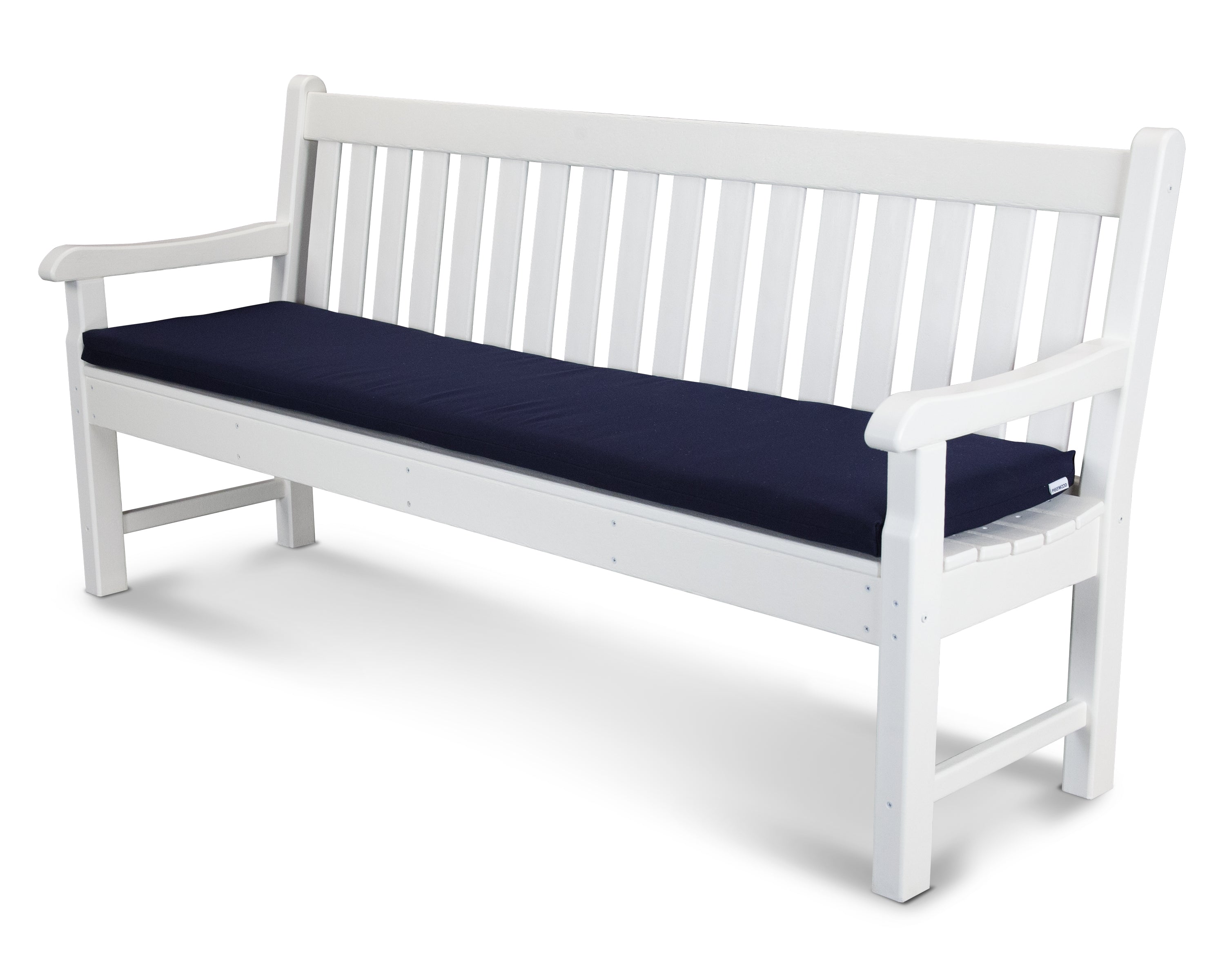 POLYWOOD Rockford 72" Bench with Seat Cushion in White / Navy