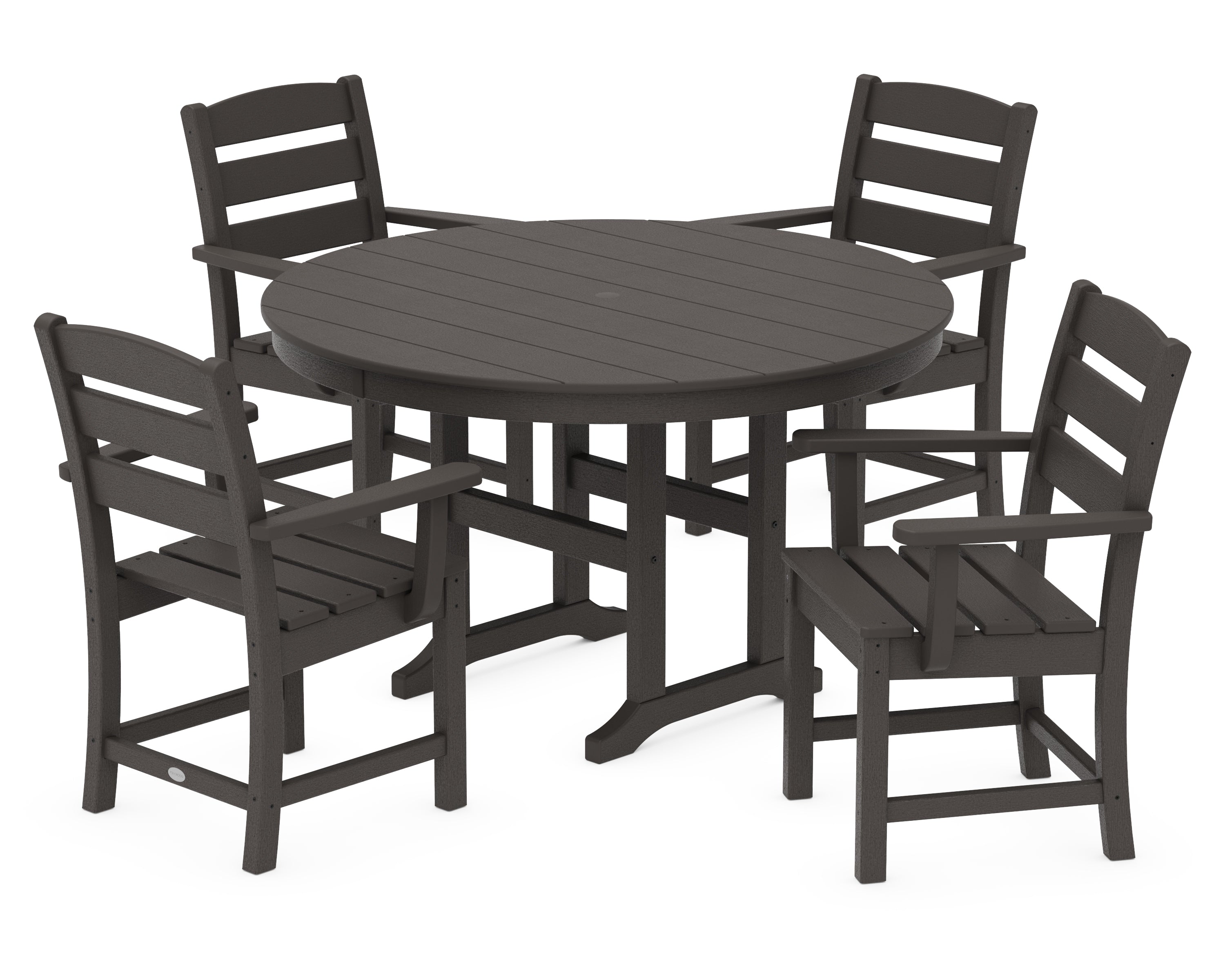 POLYWOOD Lakeside 5-Piece Round Farmhouse Dining Set in Vintage Coffee