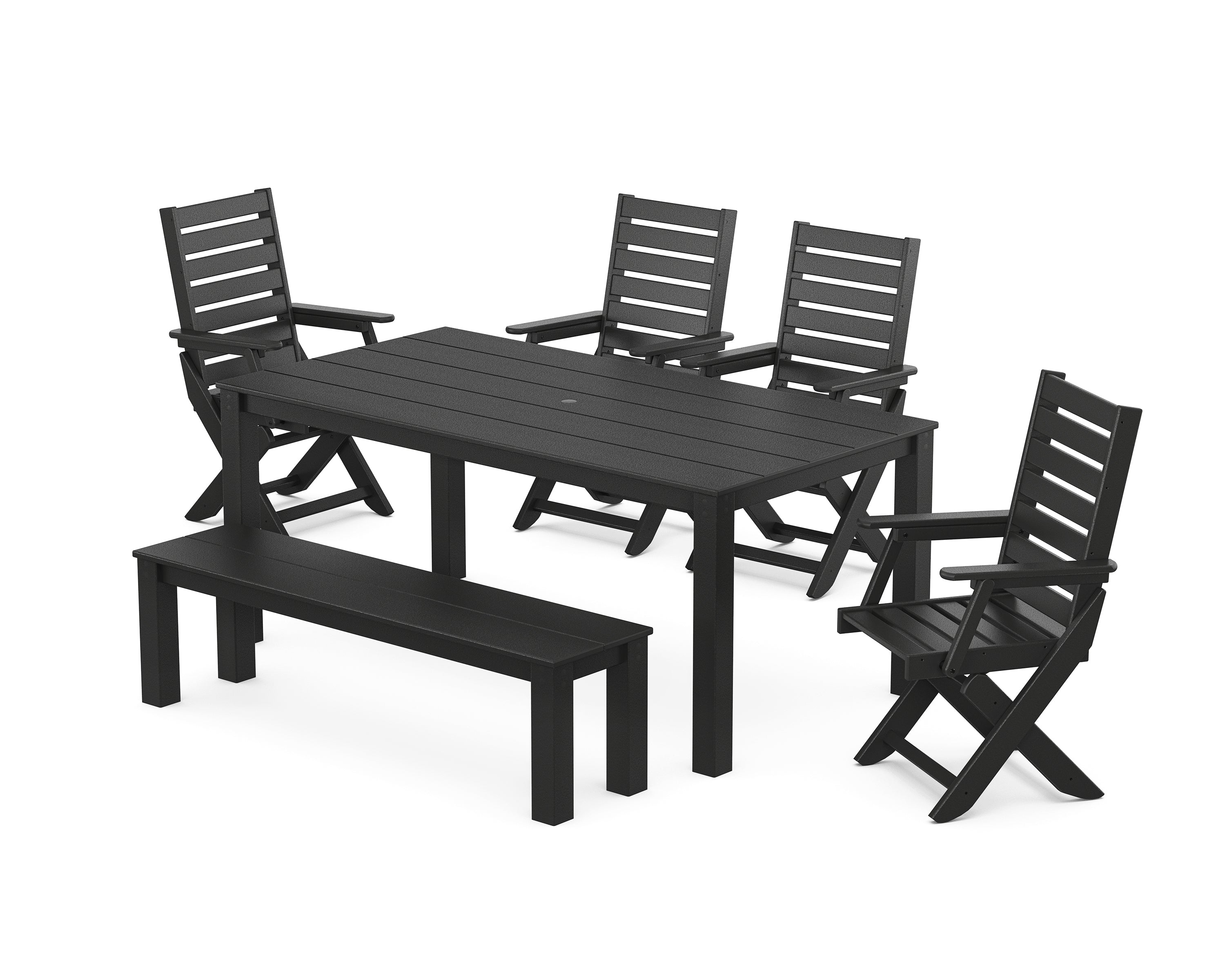 POLYWOOD® Captain Folding Chair 6-Piece Parsons Dining Set with Bench in Black