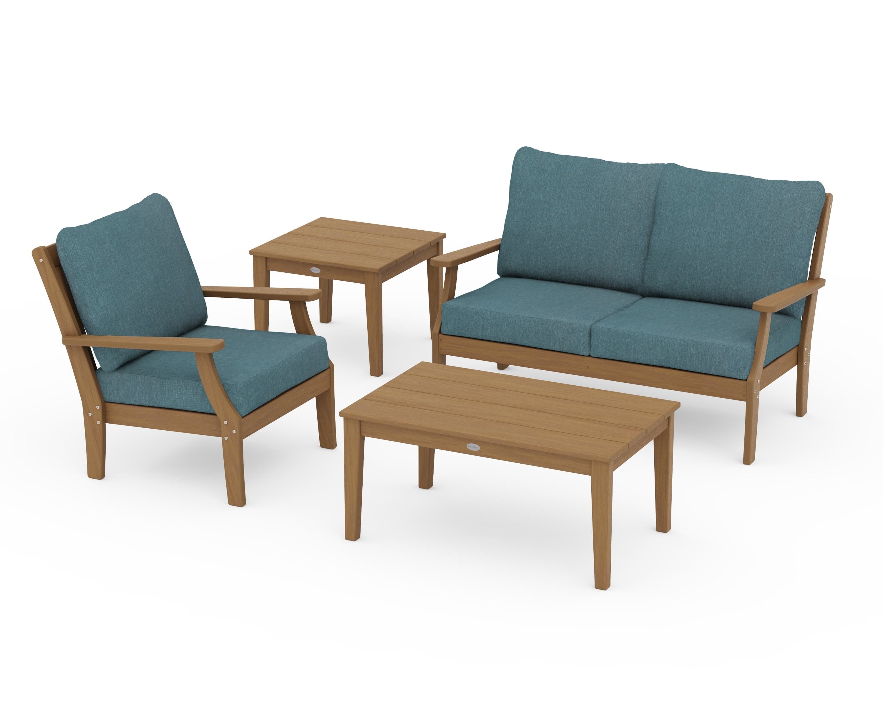POLYWOOD Braxton 4-Piece Deep Seating Set in Natural / Ocean Teal