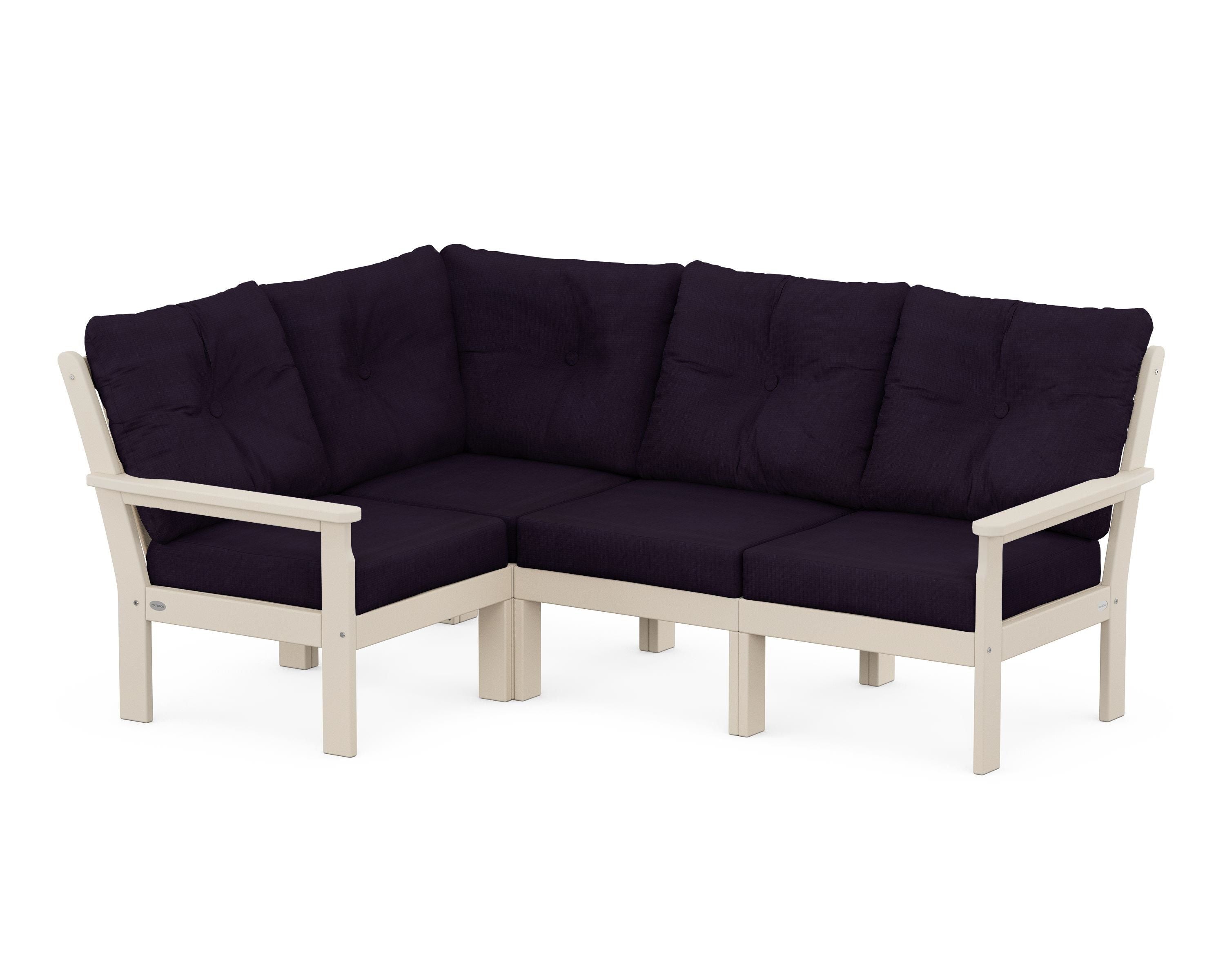 POLYWOOD Vineyard 4-Piece Sectional in Sand / Navy Linen