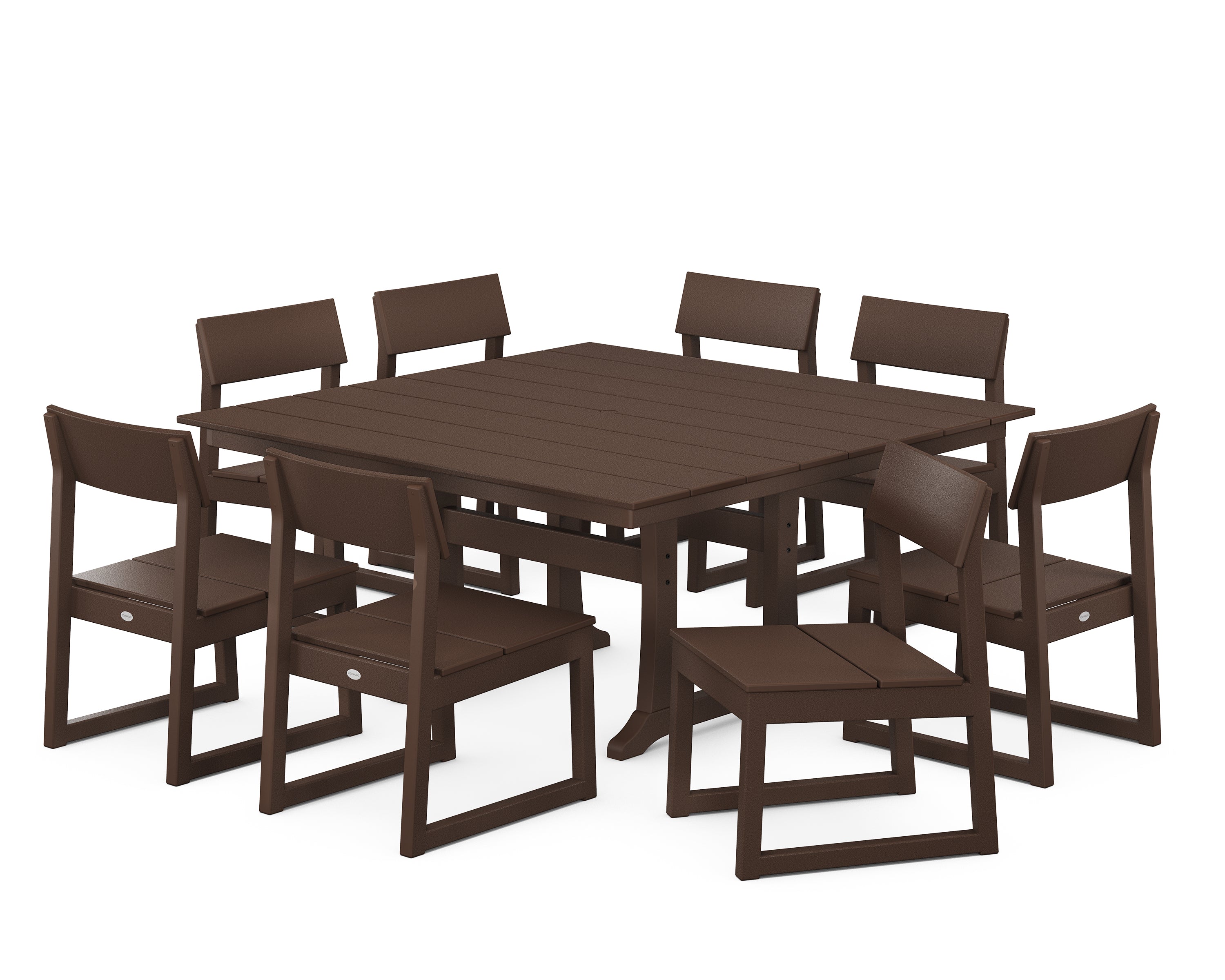 POLYWOOD® EDGE 9-Piece Farmhouse Trestle Dining Set in Mahogany