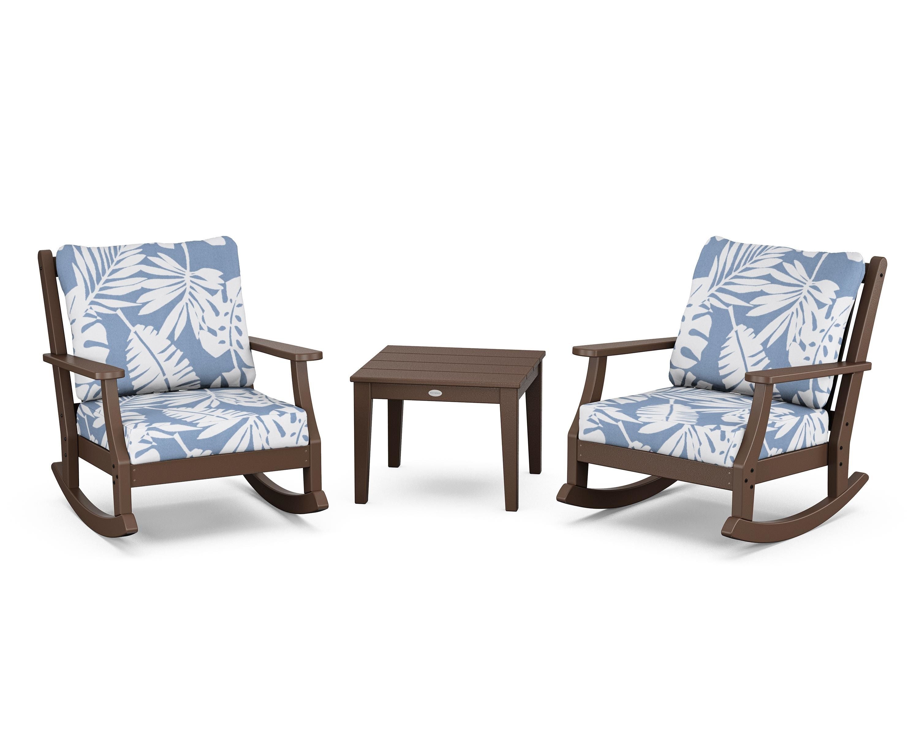 Country Living Wovendale 3-Piece Deep Seating Rocker Set in Mahogany / Leaf Sky Blue