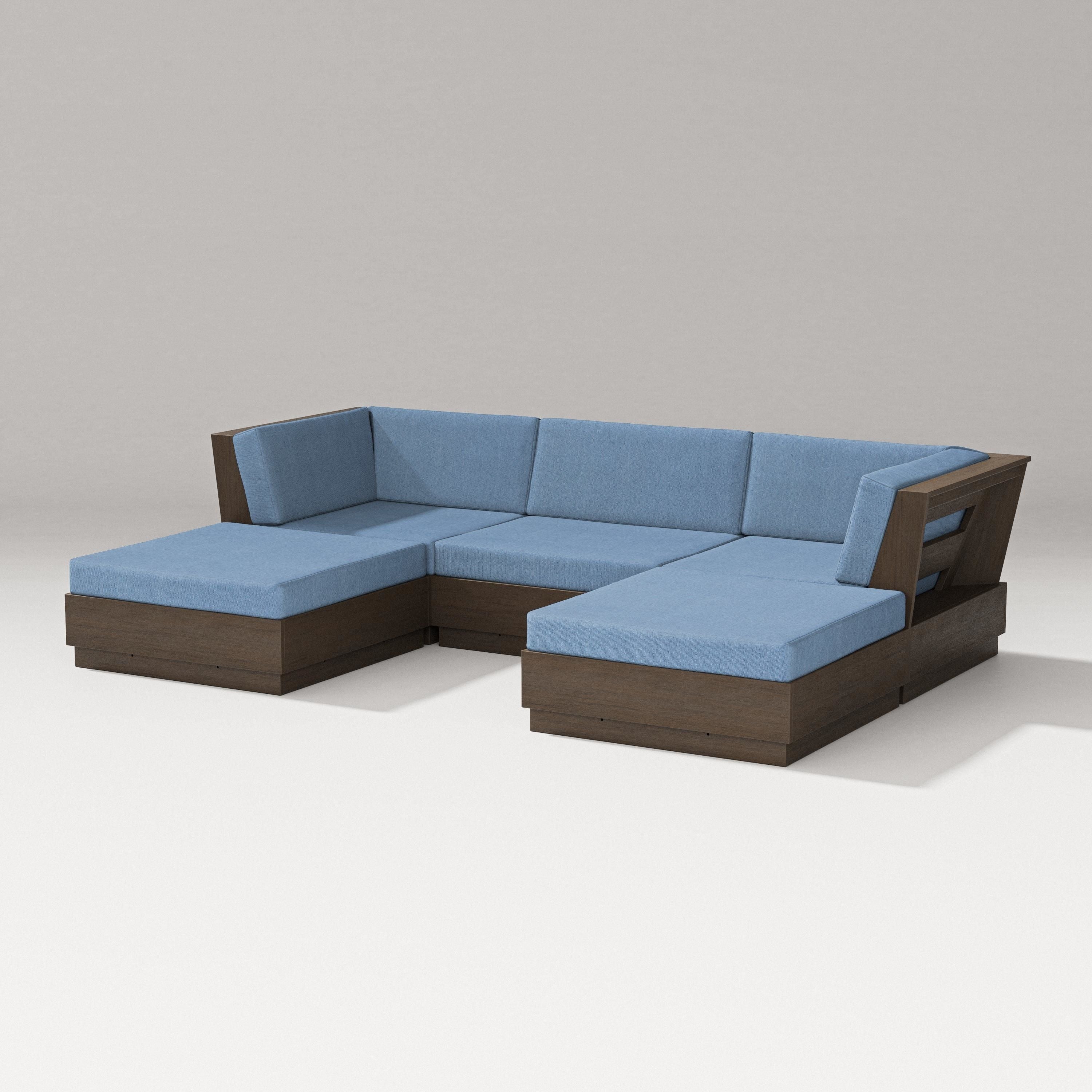 PW Designer Series Elevate Double Chaise Sectional in Kona / Sky Blue