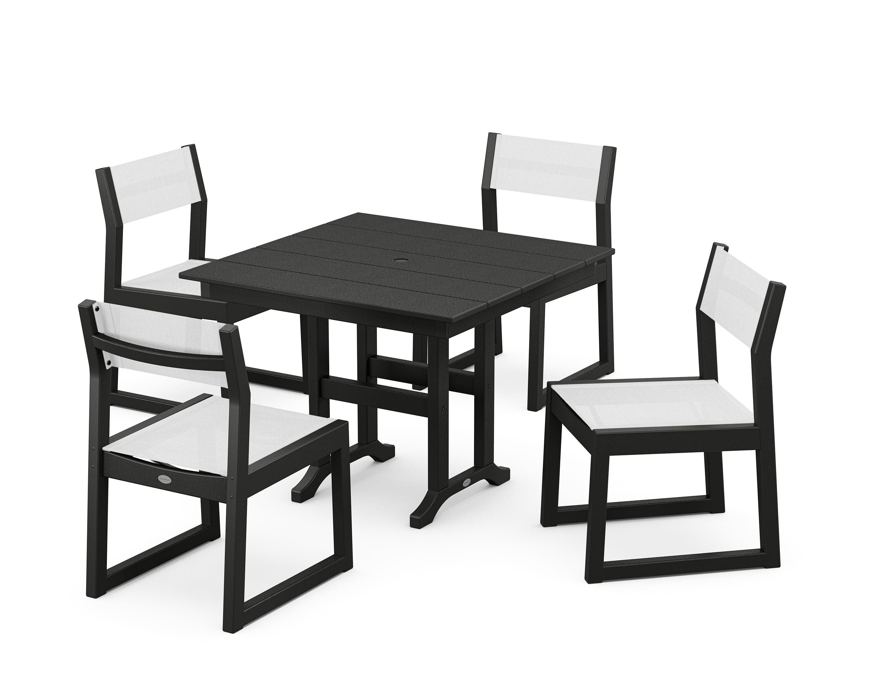 POLYWOOD EDGE Sling Side Chair 5-Piece Farmhouse Dining Set in Black / White Sling