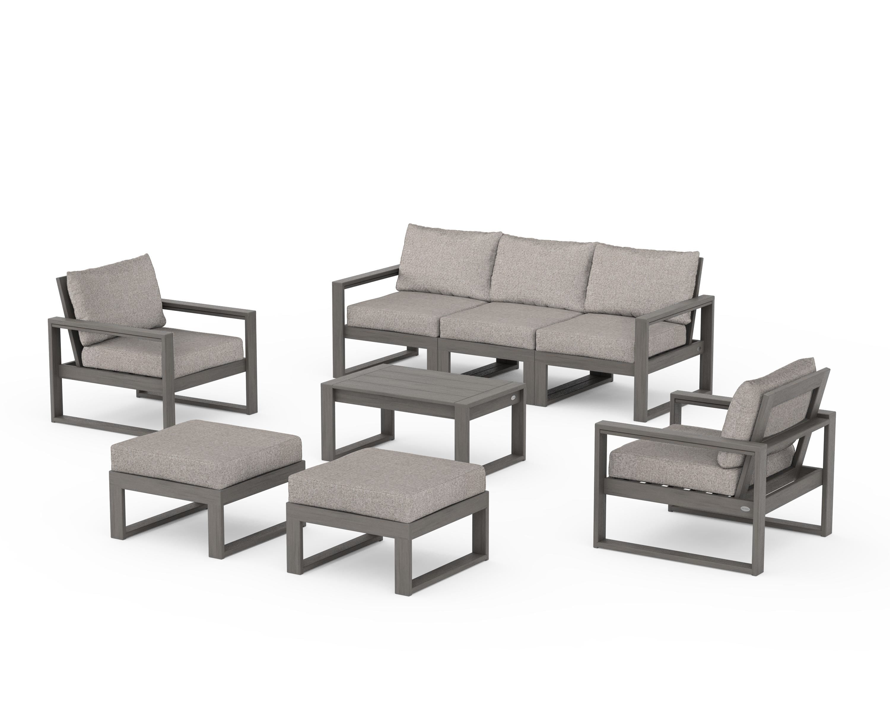 POLYWOOD EDGE Sectional 8-Piece Lounge Sofa Set in Driftwood / Weathered Tweed