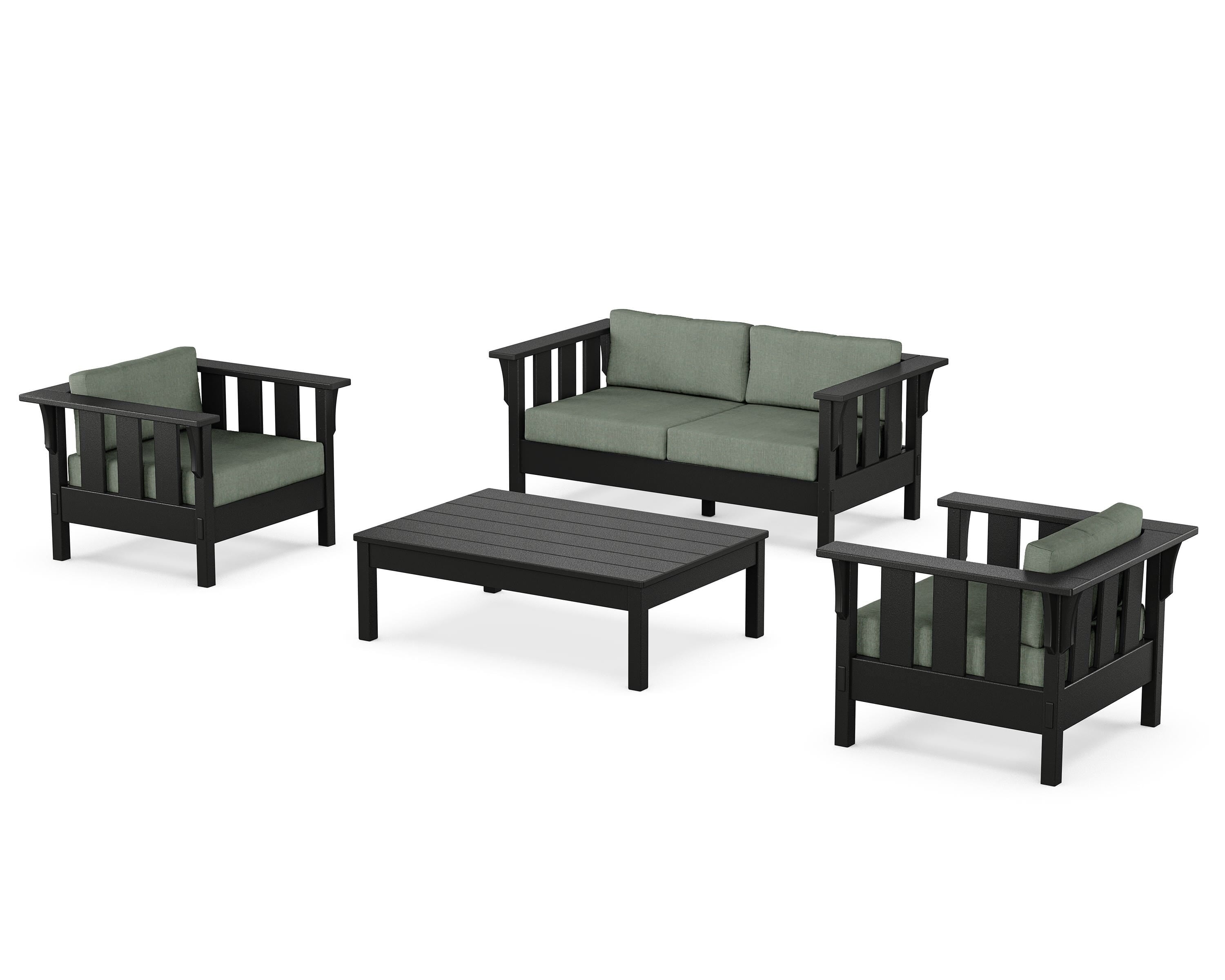 Martha Stewart by POLYWOOD Acadia 4-Piece Deep Seating Set with Loveseat in Black / Cast Sage