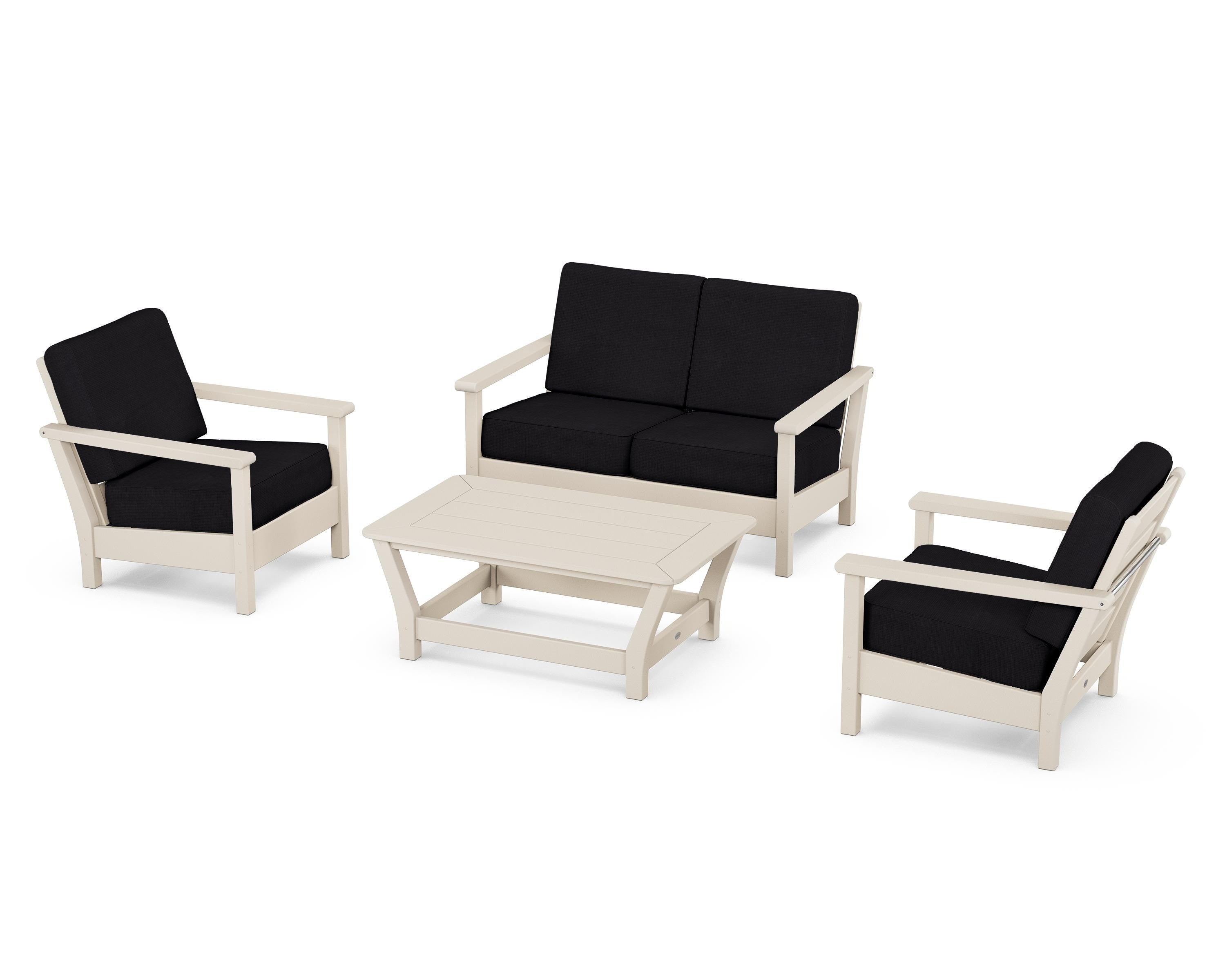 POLYWOOD Harbour 4-Piece Deep Seating Set in Sand / Midnight Linen
