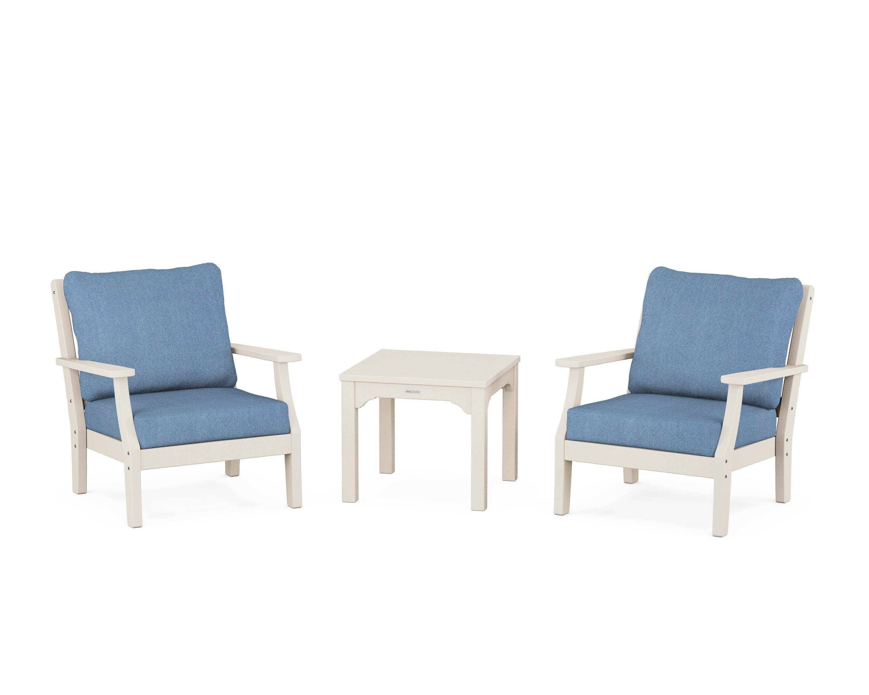 Martha Stewart by POLYWOOD Chinoiserie 3-Piece Deep Seating Set in Sand / Sky Blue