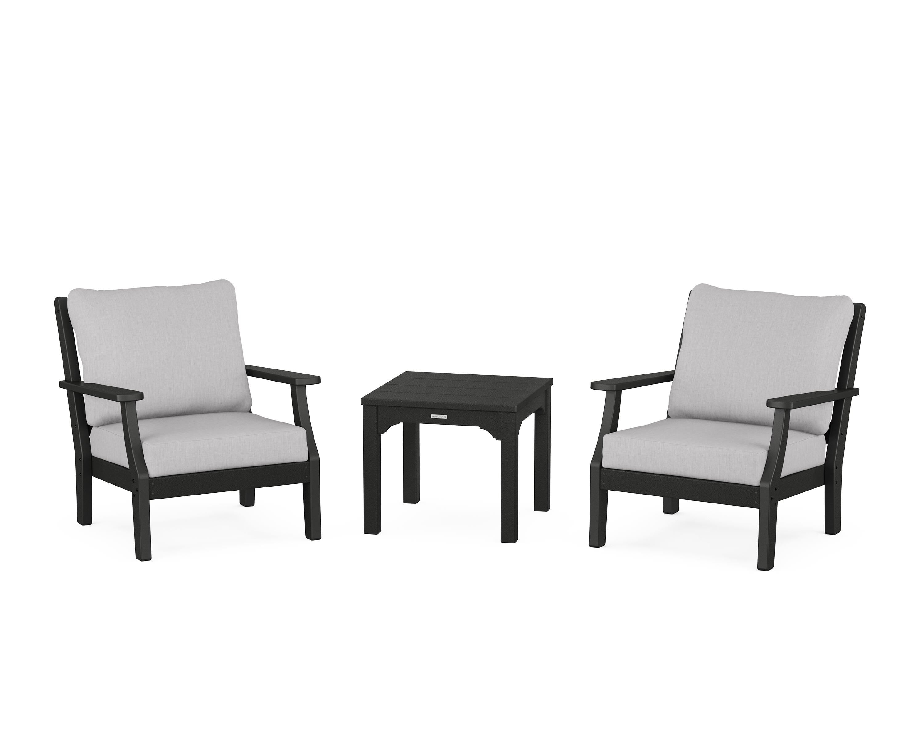 Martha Stewart by POLYWOOD Chinoiserie 3-Piece Deep Seating Set in Black / Granite