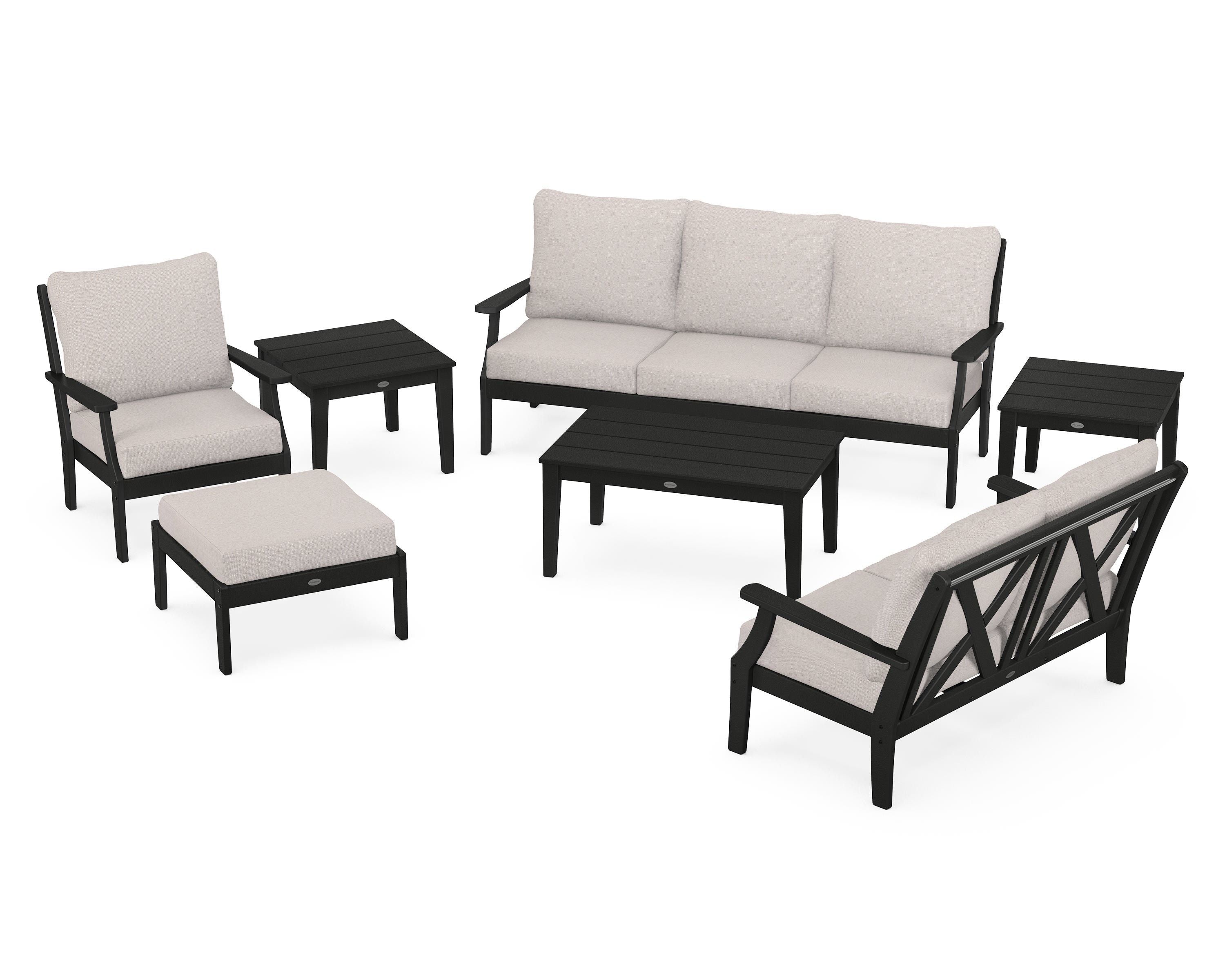 POLYWOOD Braxton 7-Piece Deep Seating Set in Black / Dune Burlap