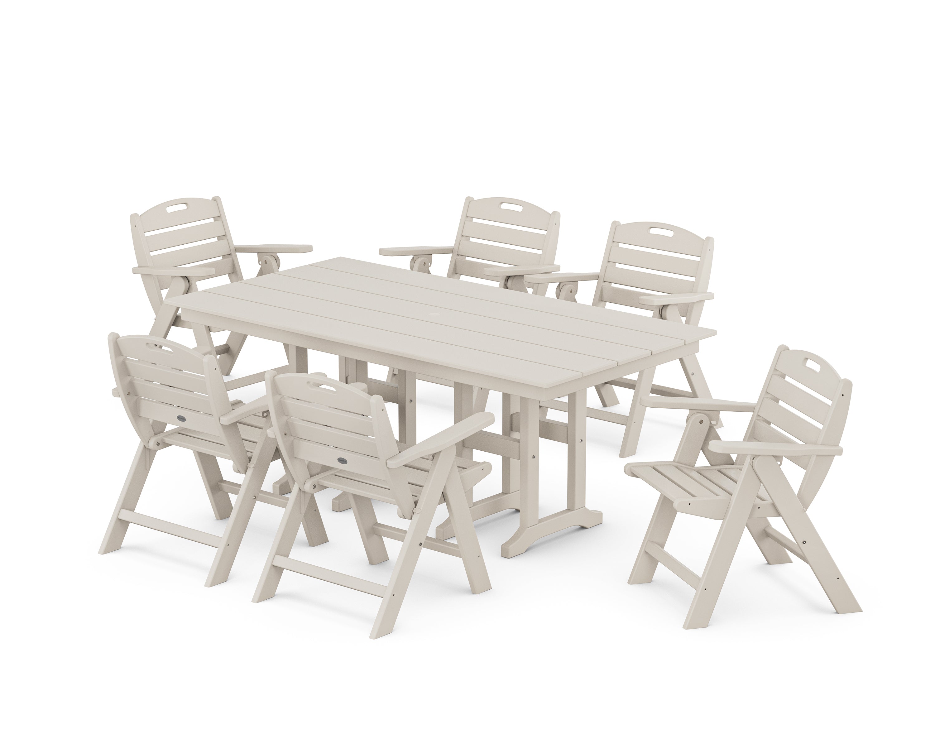 POLYWOOD Nautical Lowback 7-Piece Farmhouse Dining Set in Sand