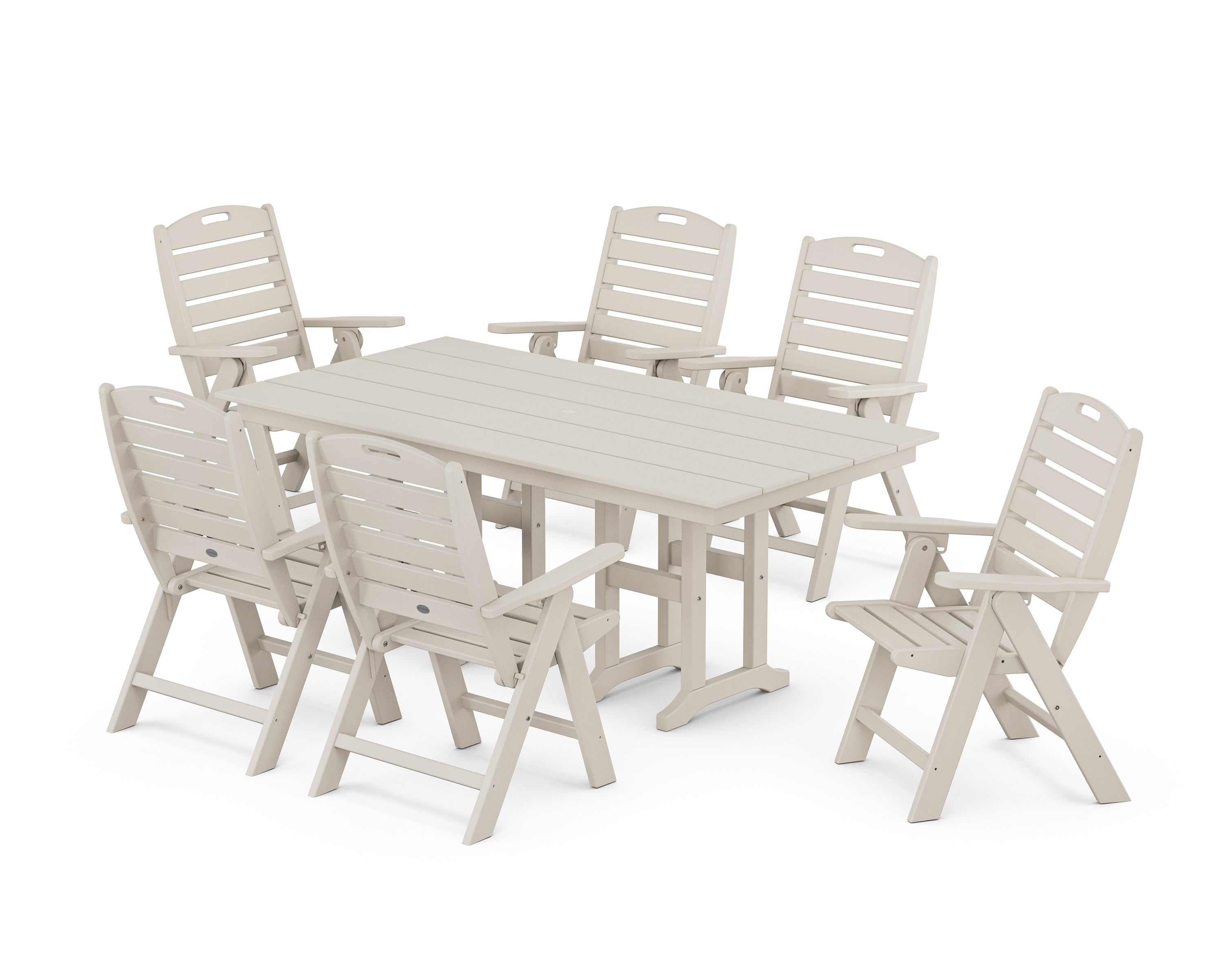 POLYWOOD Nautical Highback 7-Piece Farmhouse Dining Set in Sand