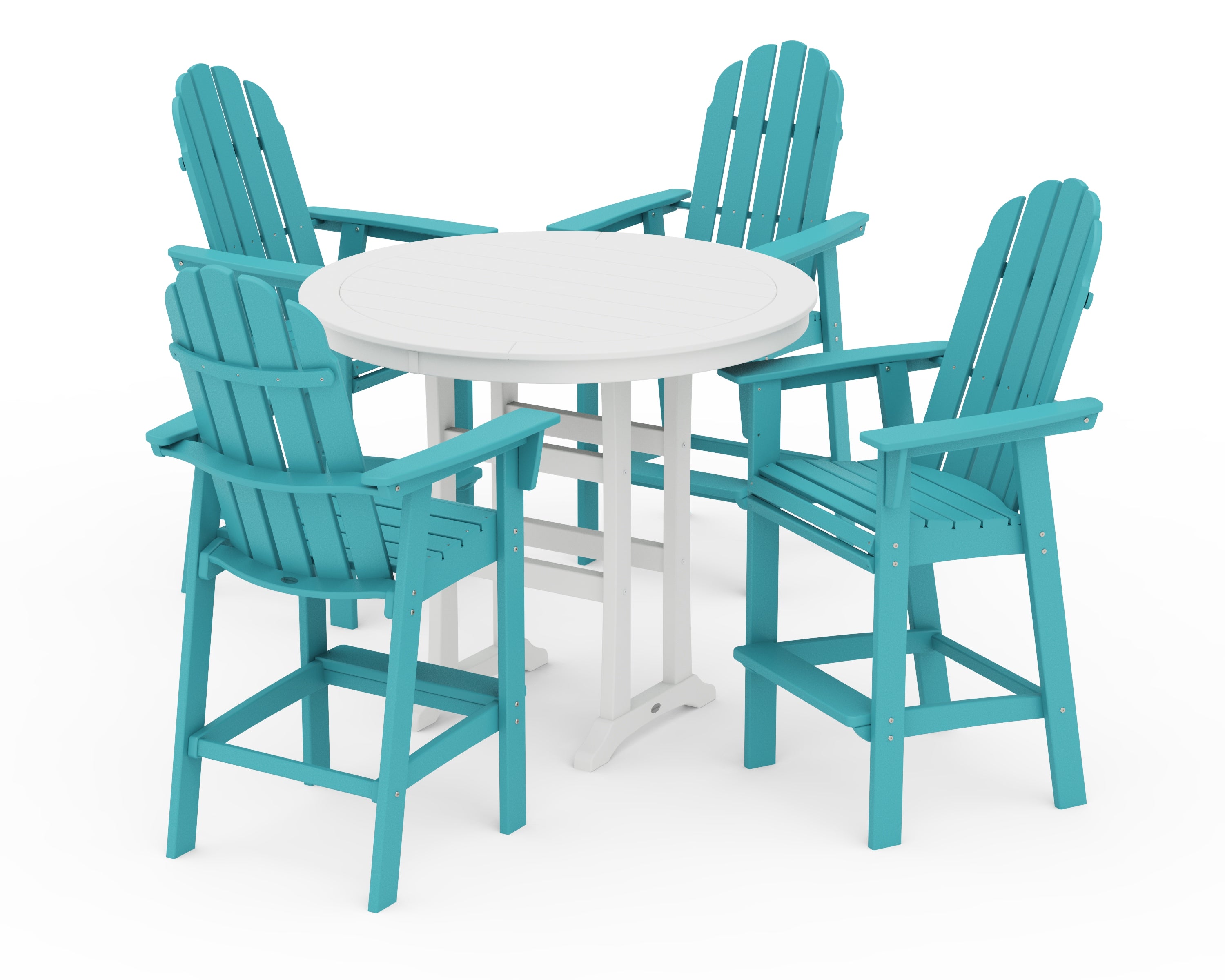 POLYWOOD Vineyard Curveback Adirondack 5-Piece Nautical Trestle Bar Set in Aruba / White