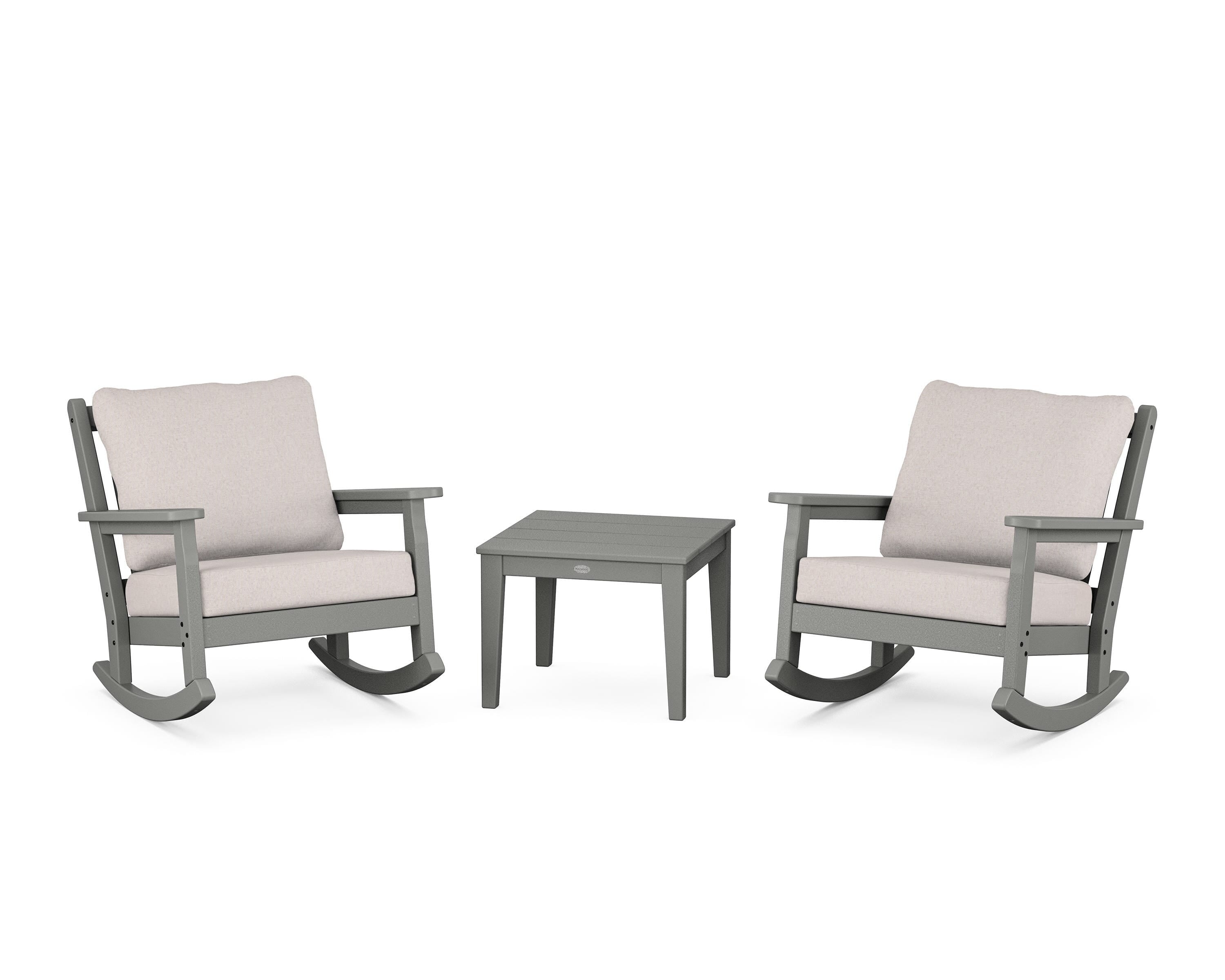 POLYWOOD Chippendale 3-Piece Deep Seating Rocker Set in Slate Grey / Dune Burlap