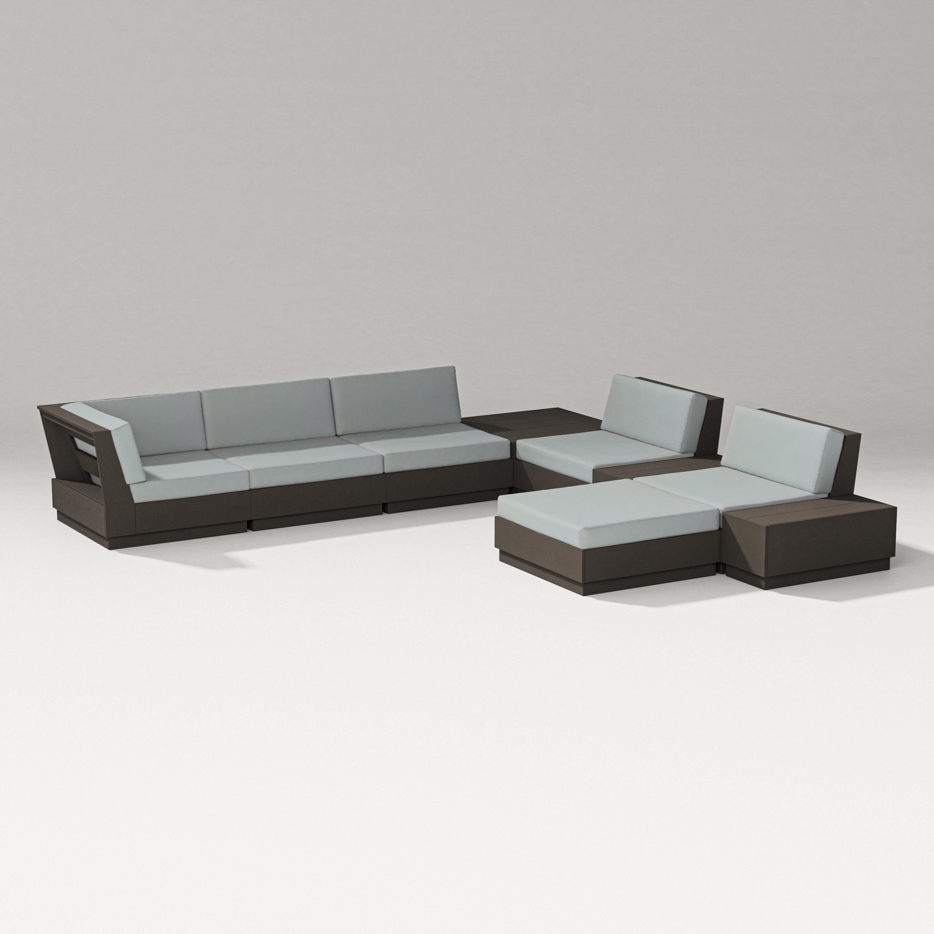 PW Designer Series Elevate 9-Piece Conversation Sectional in Vintage Coffee / Spa