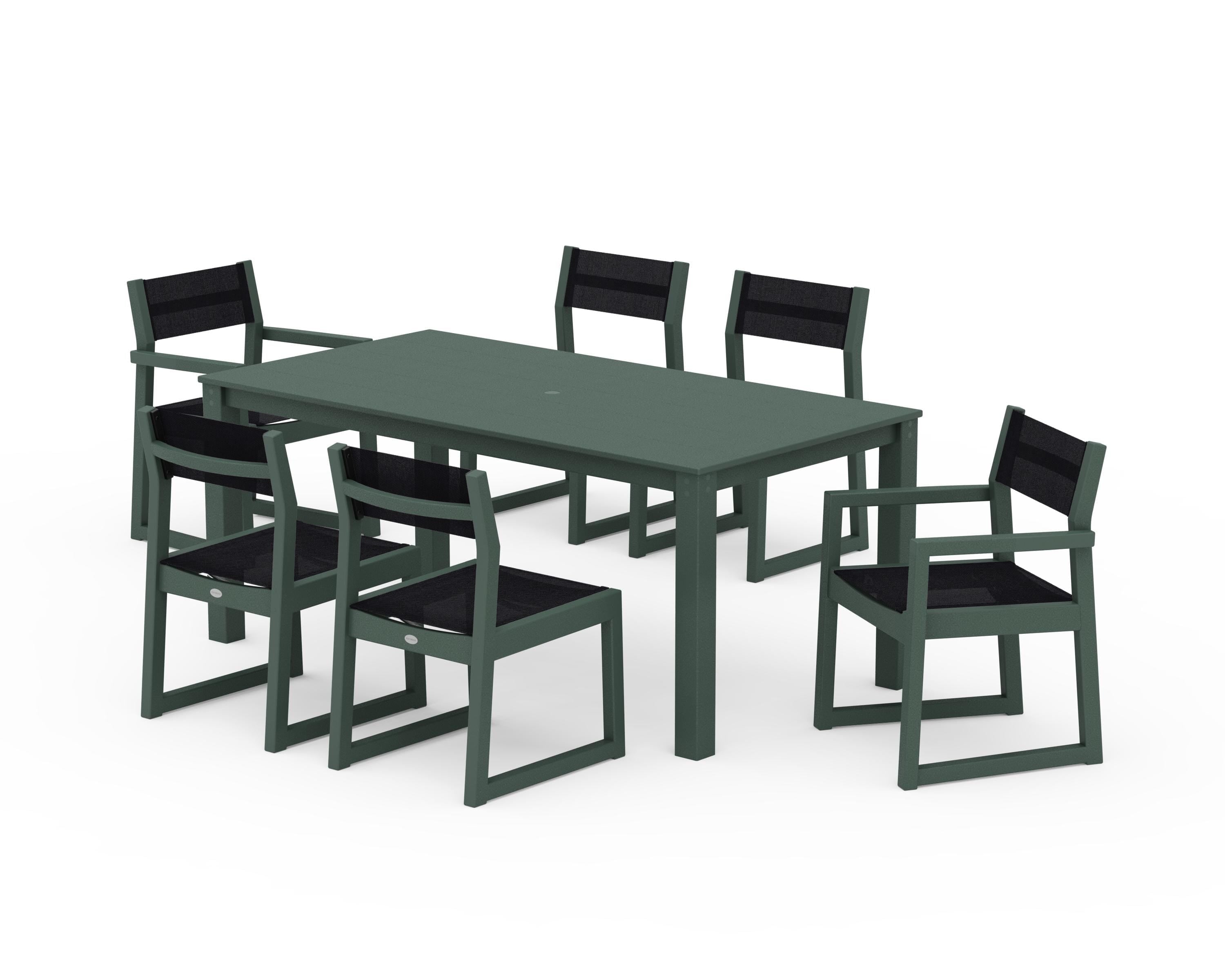 POLYWOOD EDGE Sling 7-Piece Parsons Dining Set in Green / Black Sling