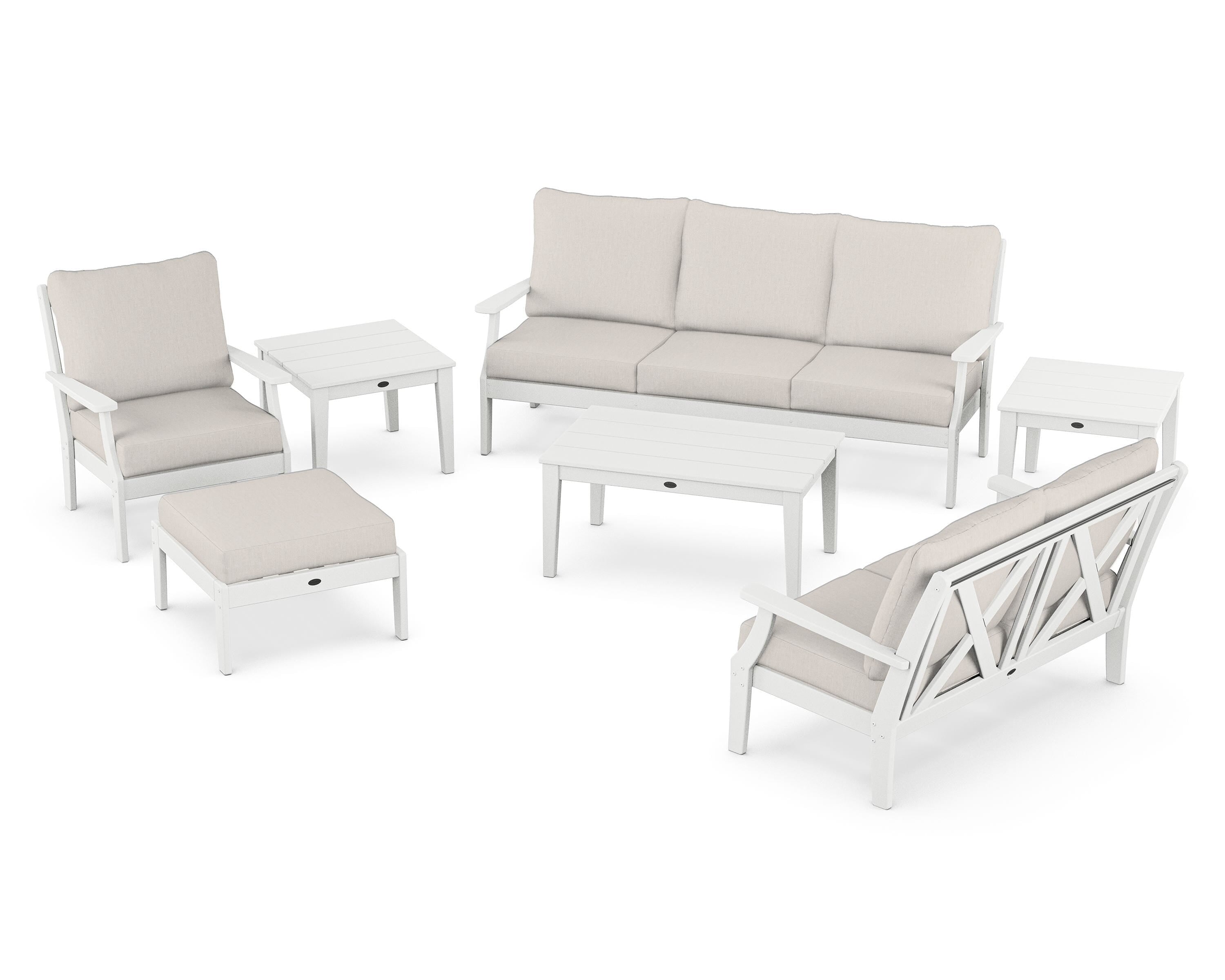 POLYWOOD Braxton 7-Piece Deep Seating Set in White / Cast Ash