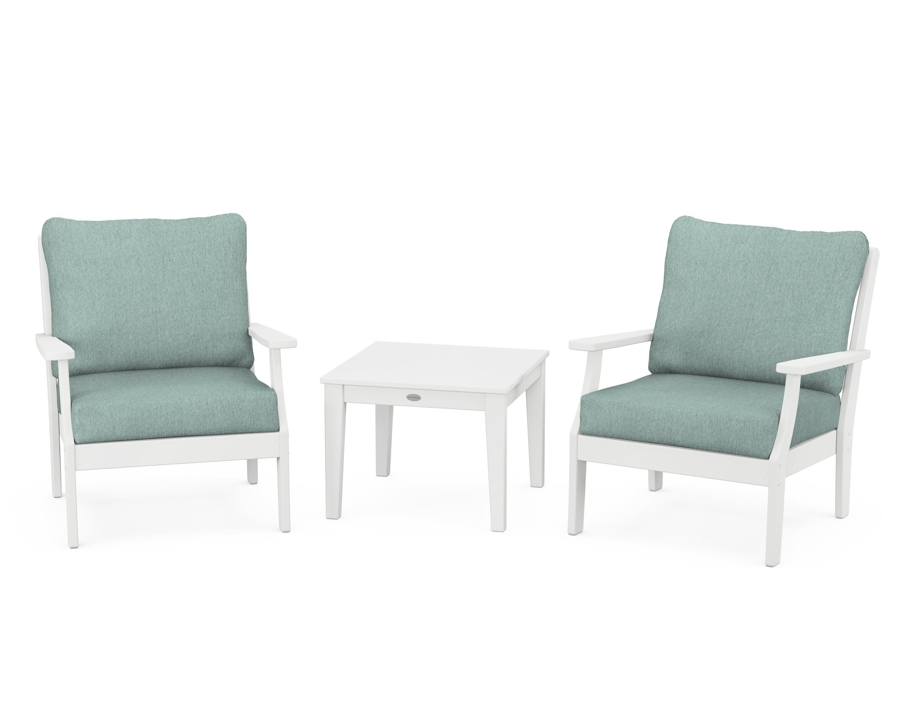 POLYWOOD Braxton 3-Piece Deep Seating Set in White / Glacier Spa