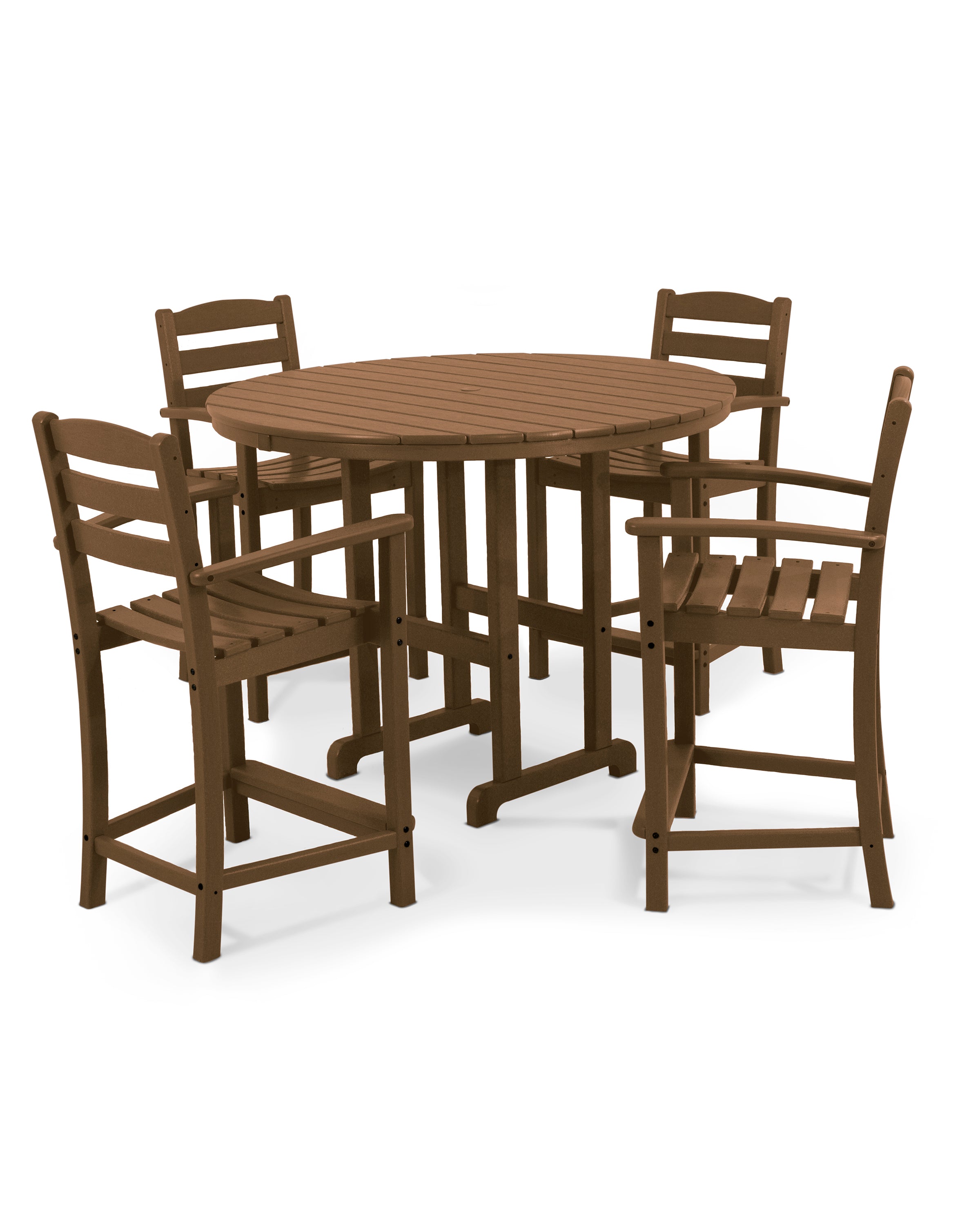 POLYWOOD® La Casa Café 5-Piece Round Farmhouse Counter Set in Teak