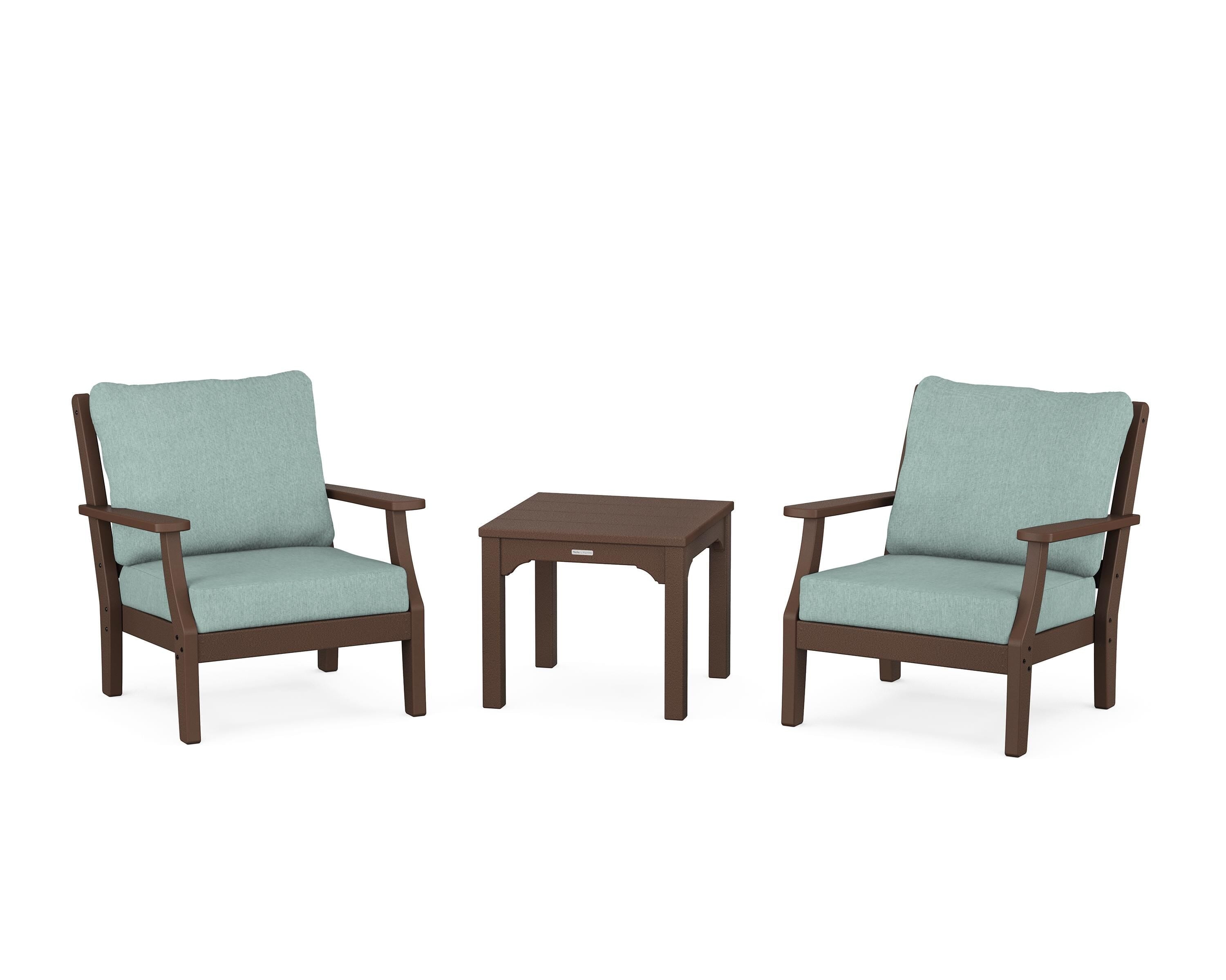Martha Stewart by POLYWOOD Chinoiserie 3-Piece Deep Seating Set in Mahogany / Glacier Spa