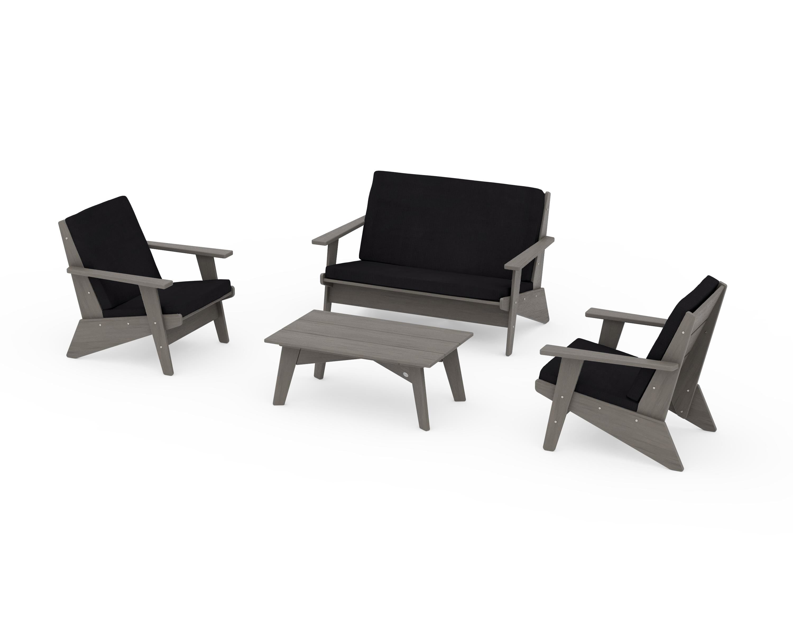 POLYWOOD Riviera Modern Lounge 4-Piece Set in Driftwood / Midnight Linen