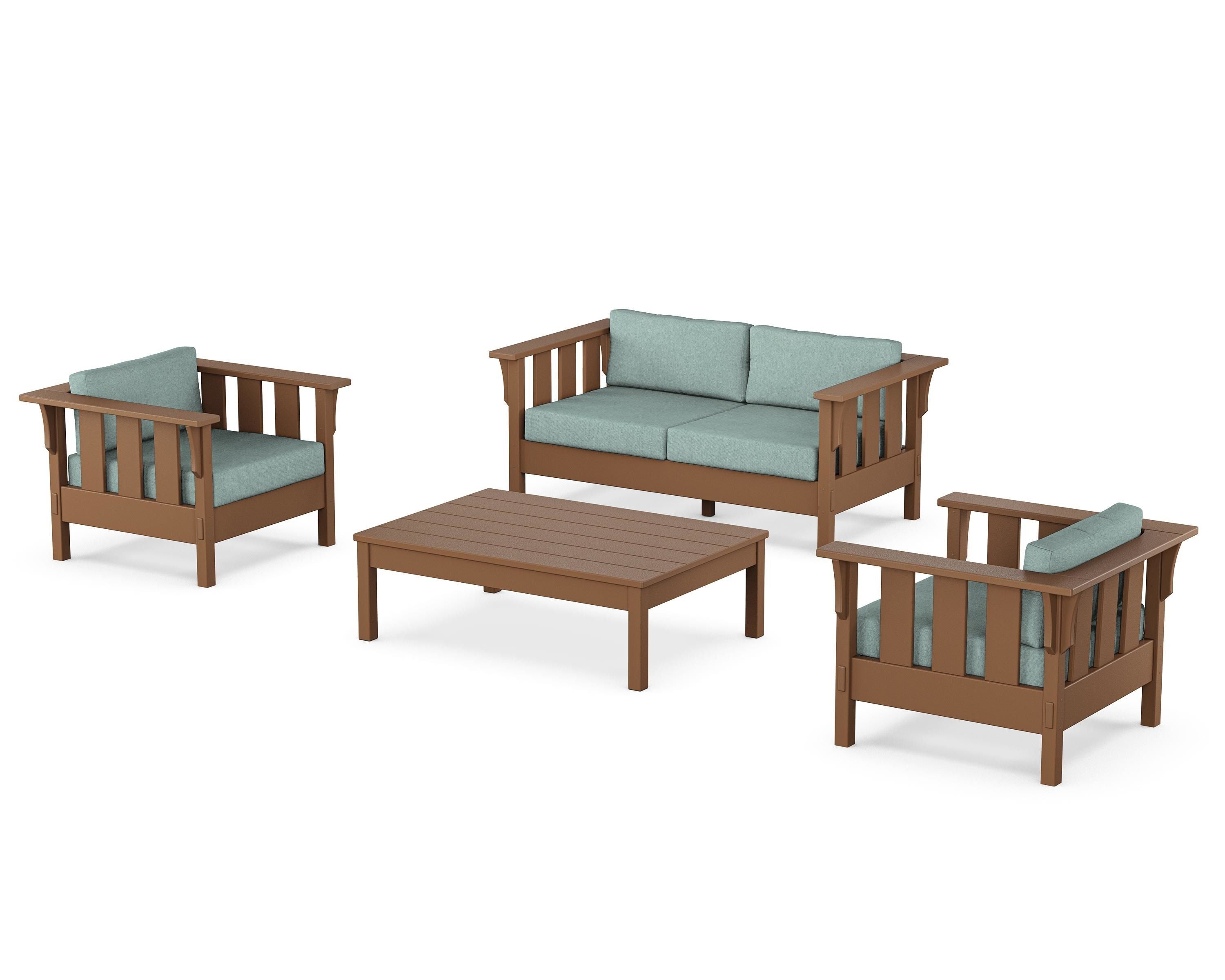 Martha Stewart by POLYWOOD Acadia 4-Piece Deep Seating Set with Loveseat in Teak / Glacier Spa