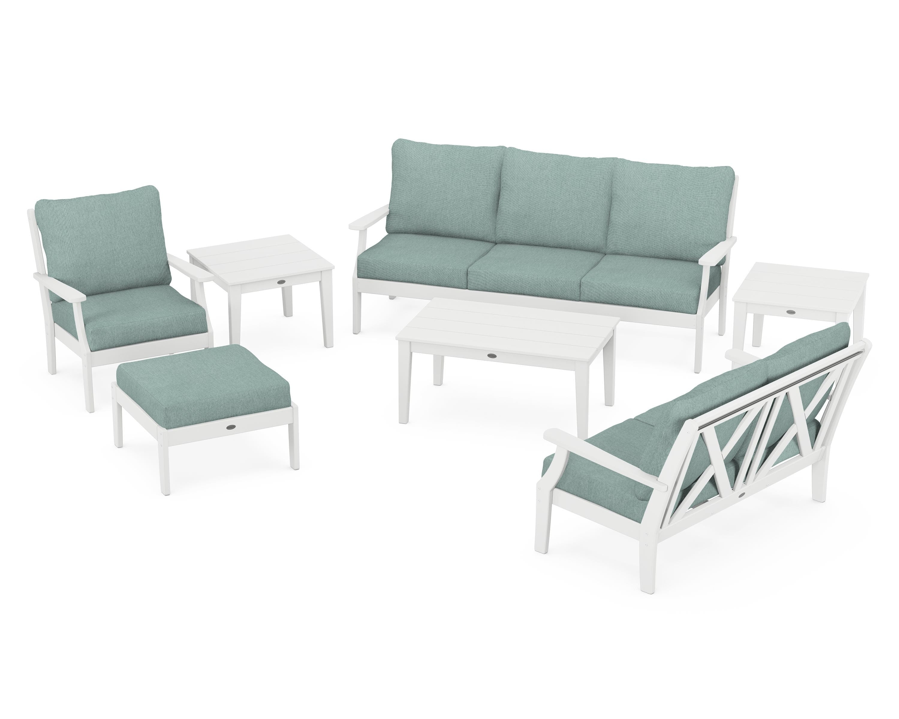 POLYWOOD Braxton 7-Piece Deep Seating Set in White / Glacier Spa