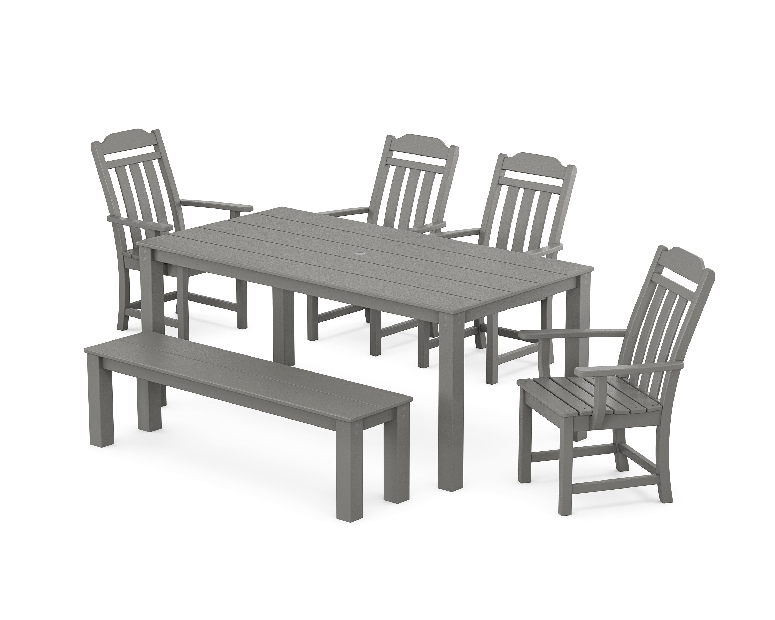 Polywood Country Living 6-Piece Parsons Dining Set with Bench in Slate Grey