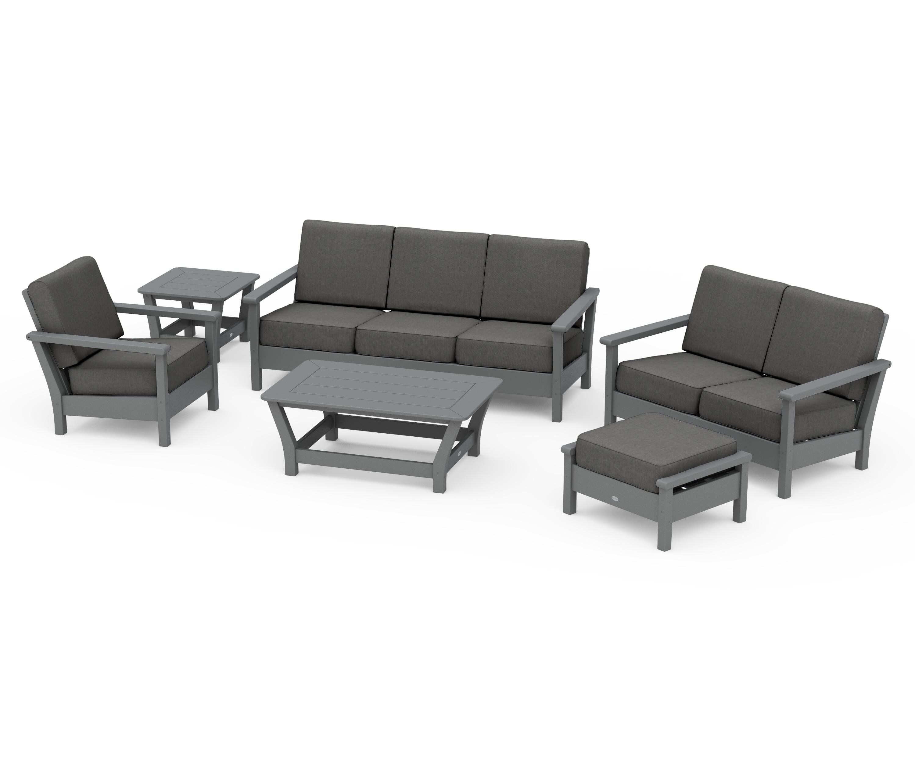 POLYWOOD Harbour 6-Piece Outdoor Living Set in Slate Grey / Spectrum Carbon