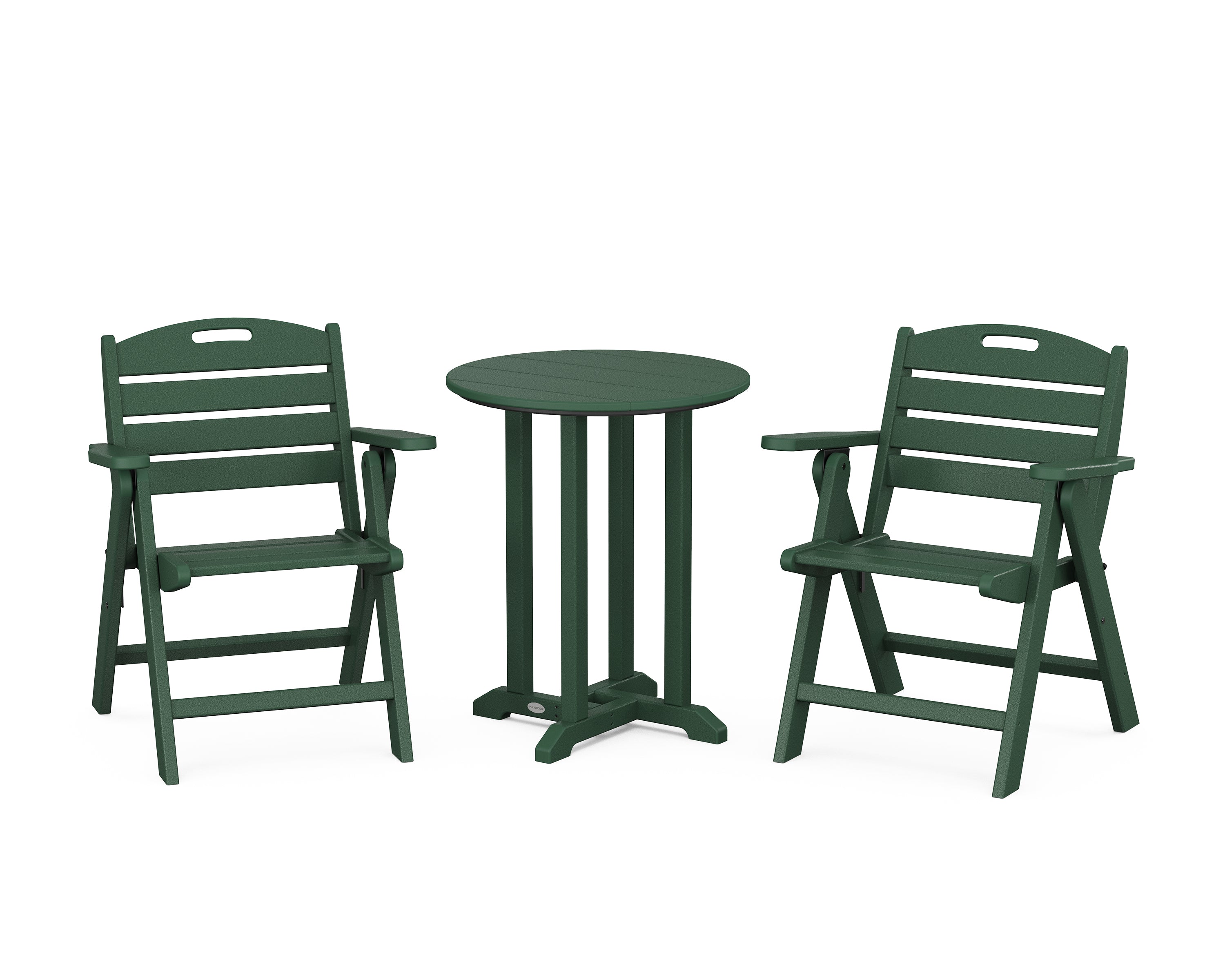 POLYWOOD Nautical Folding Lowback Chair 3-Piece Round Bistro Dining Set in Green