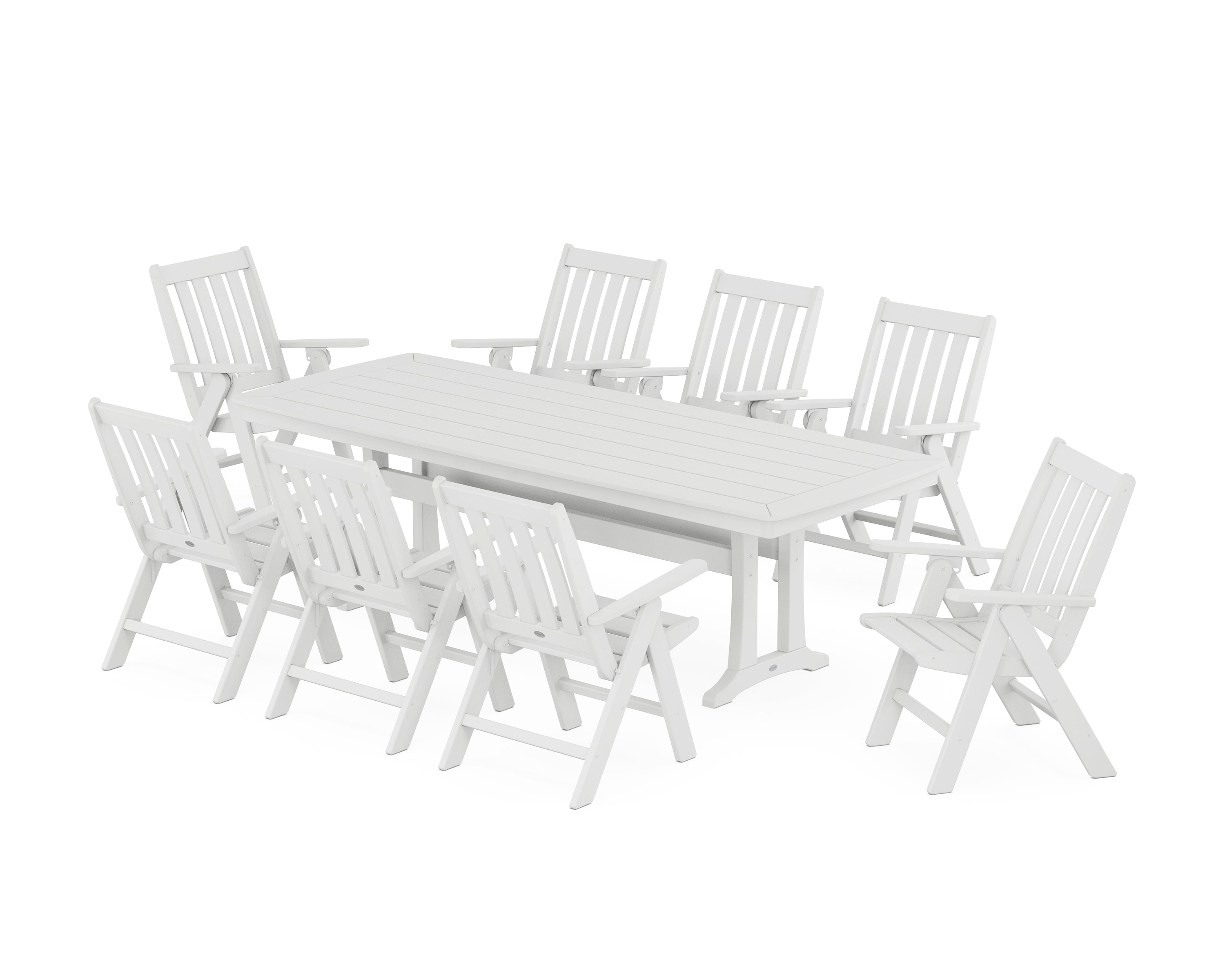 POLYWOOD® Vineyard Folding 9-Piece Dining Set with Trestle Legs in White