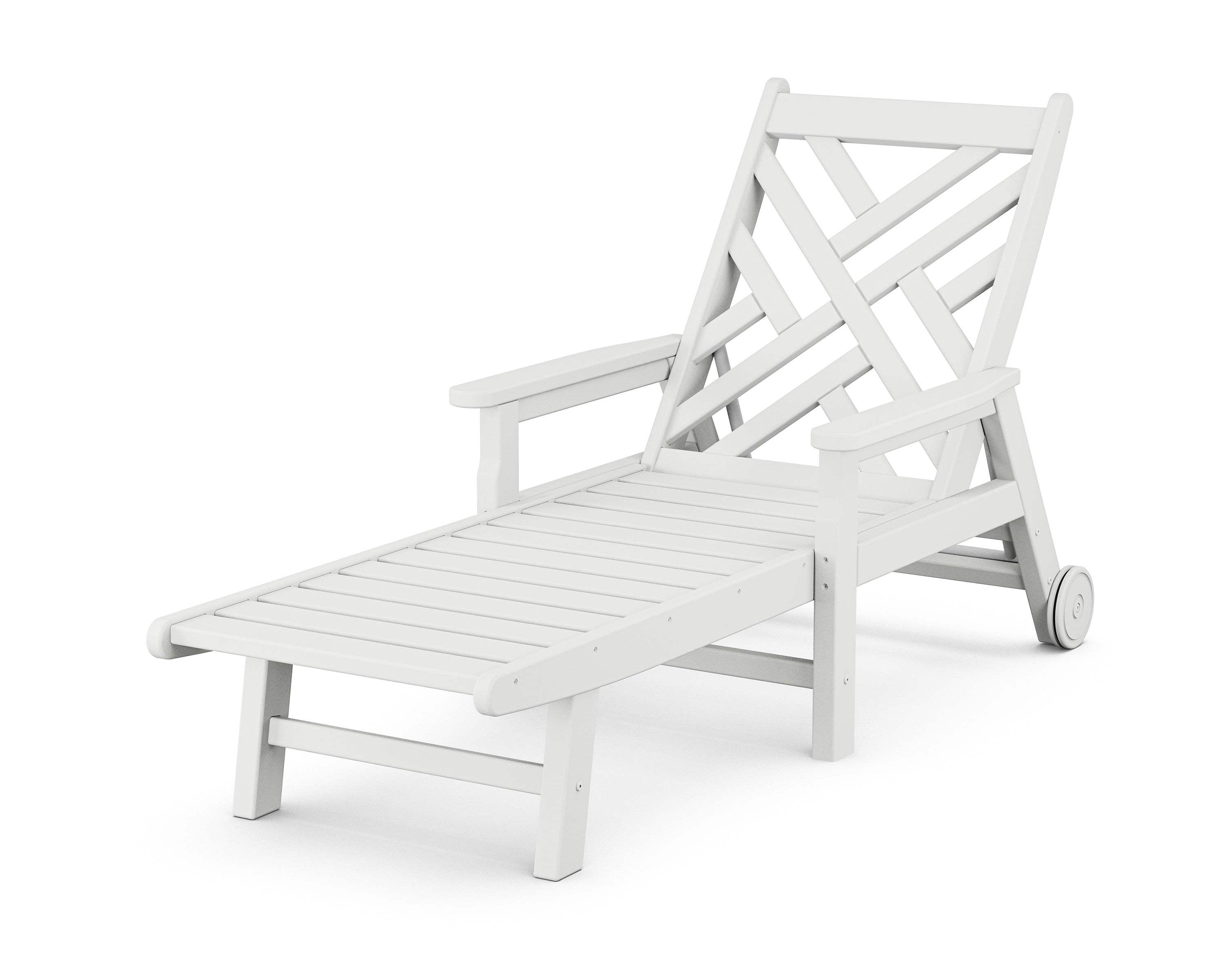 POLYWOOD® Chippendale Chaise with Arms and Wheels in White