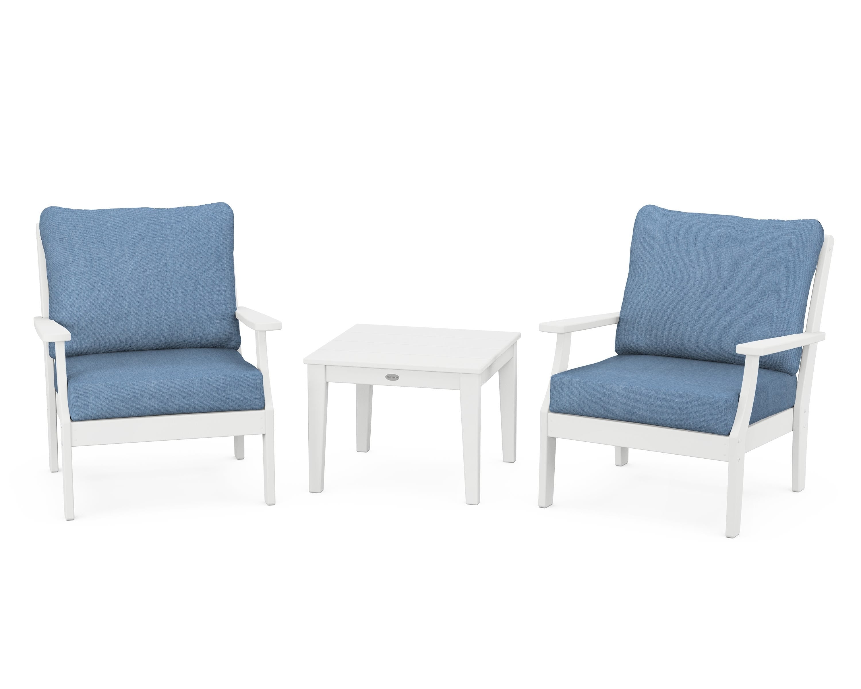 POLYWOOD Braxton 3-Piece Deep Seating Set in White / Sky Blue