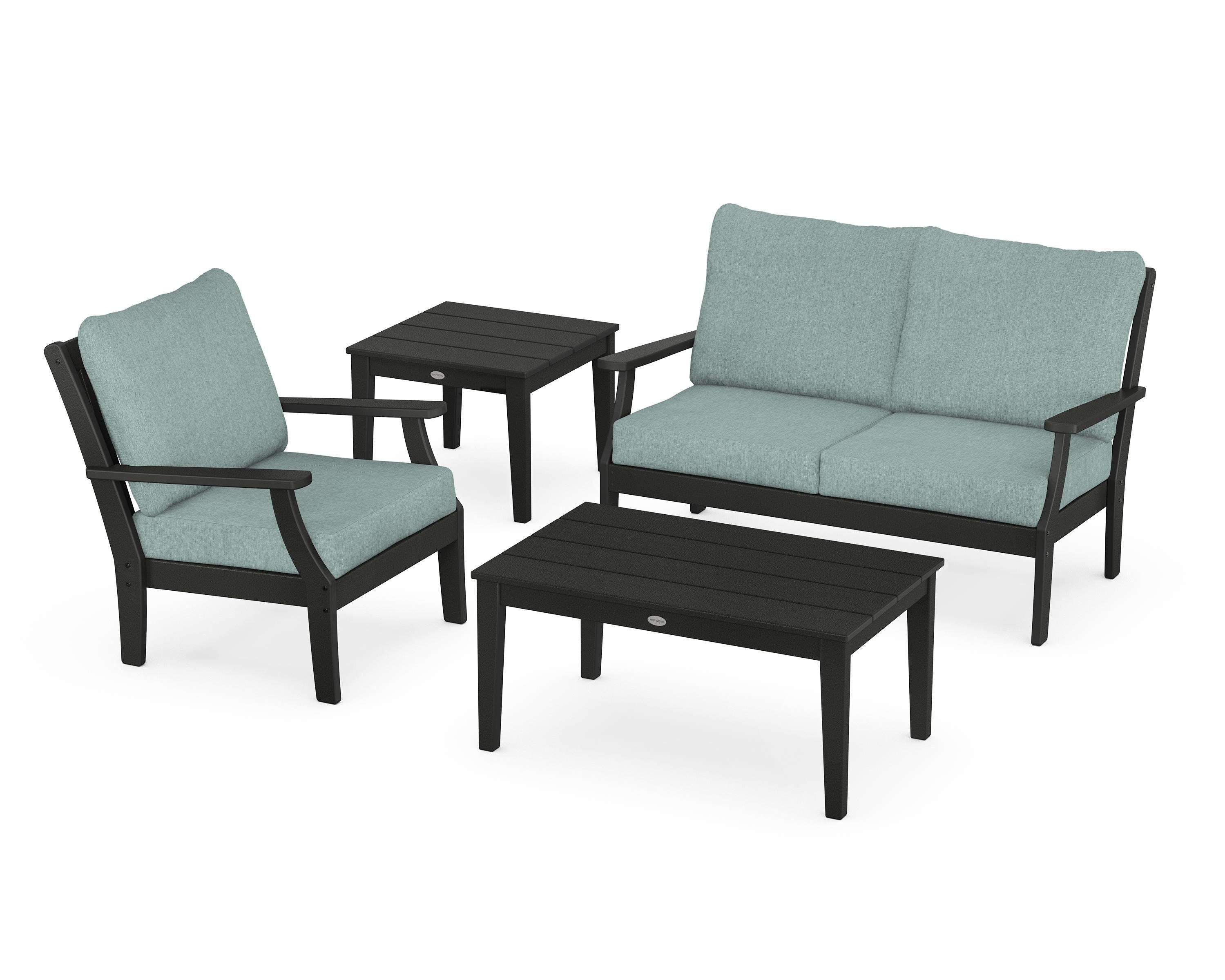 POLYWOOD Braxton 4-Piece Deep Seating Set in Black / Glacier Spa