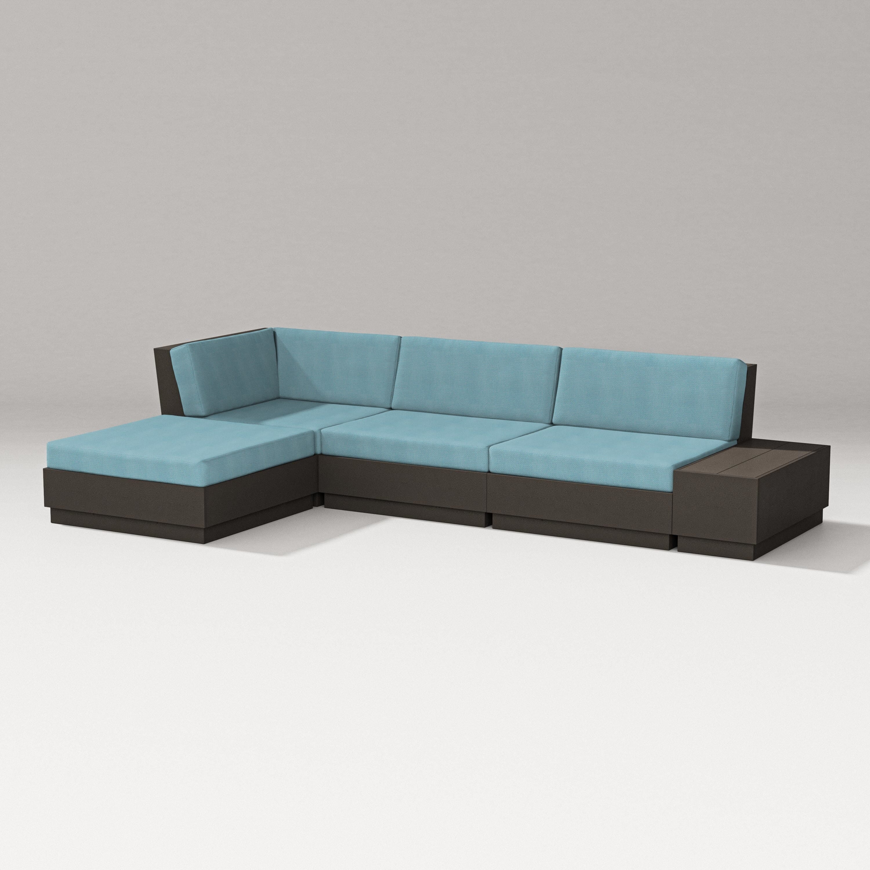PW Designer Series Elevate Chaise Sectional in Vintage Coffee / Lattice Sky Blue