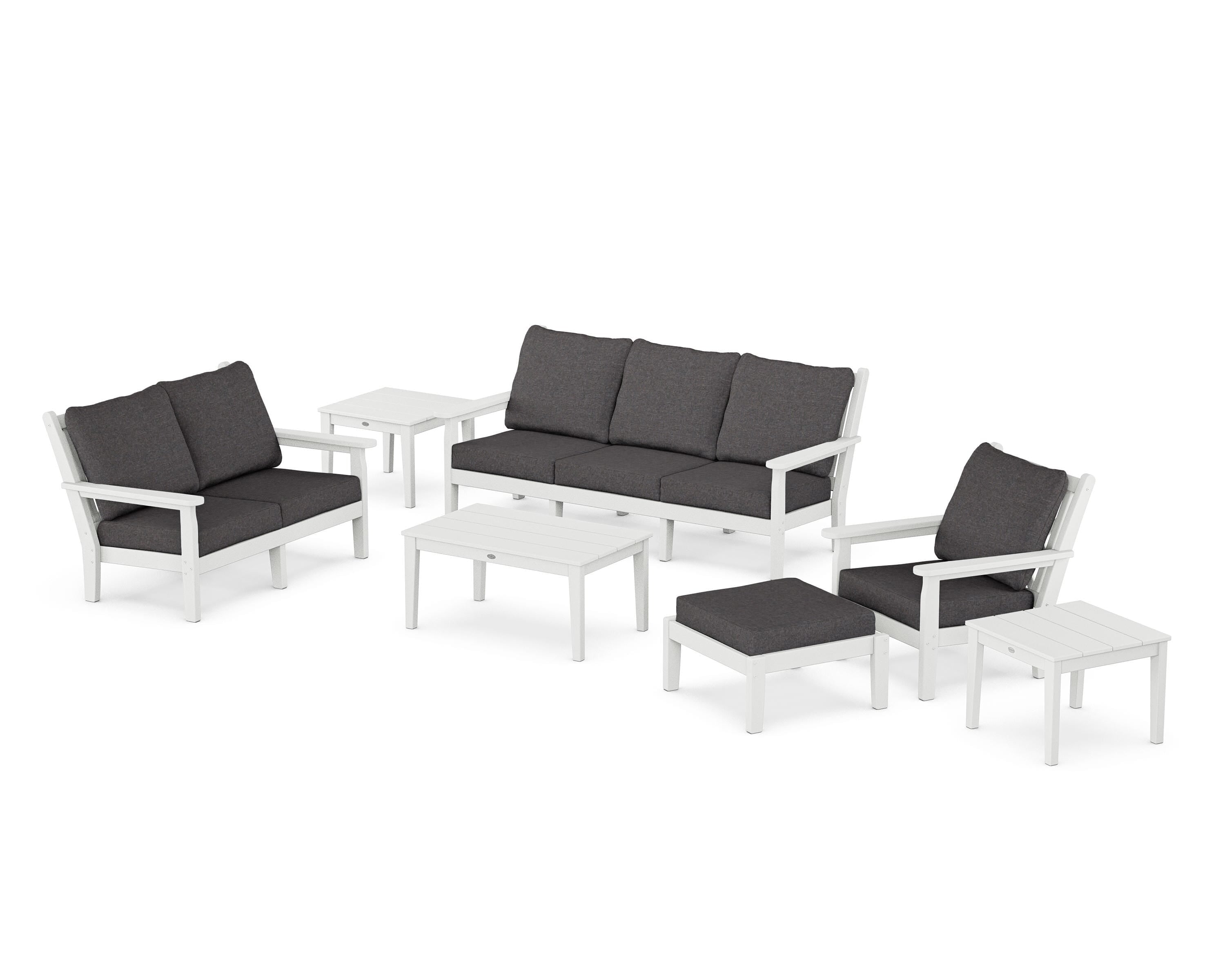 POLYWOOD Chippendale 7-Piece Deep Seating Set in White / Ash Charcoal