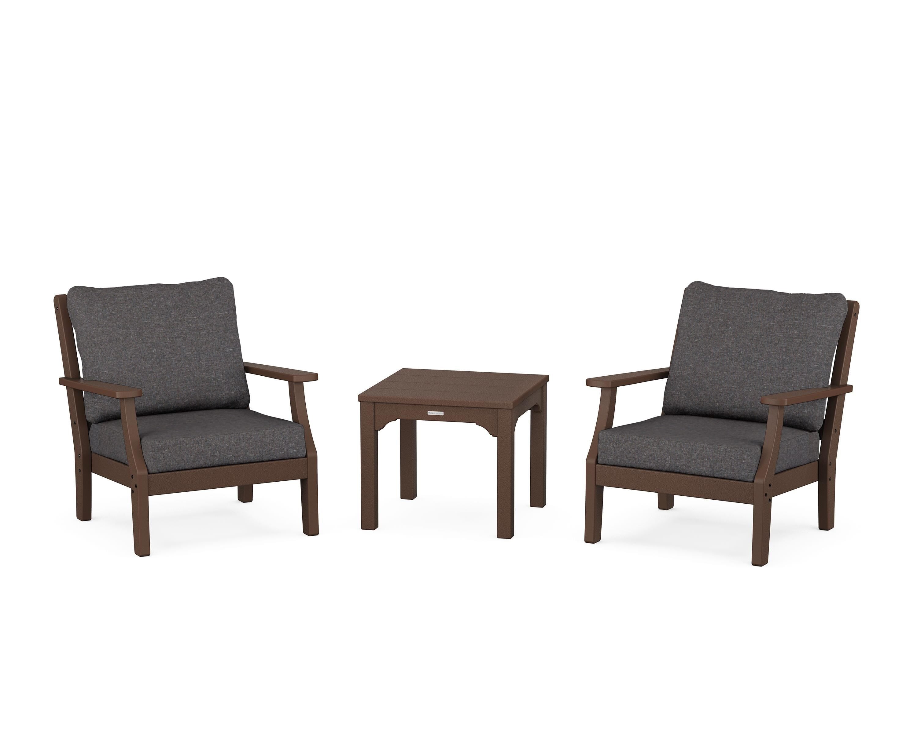 Martha Stewart by POLYWOOD Chinoiserie 3-Piece Deep Seating Set in Mahogany / Ash Charcoal