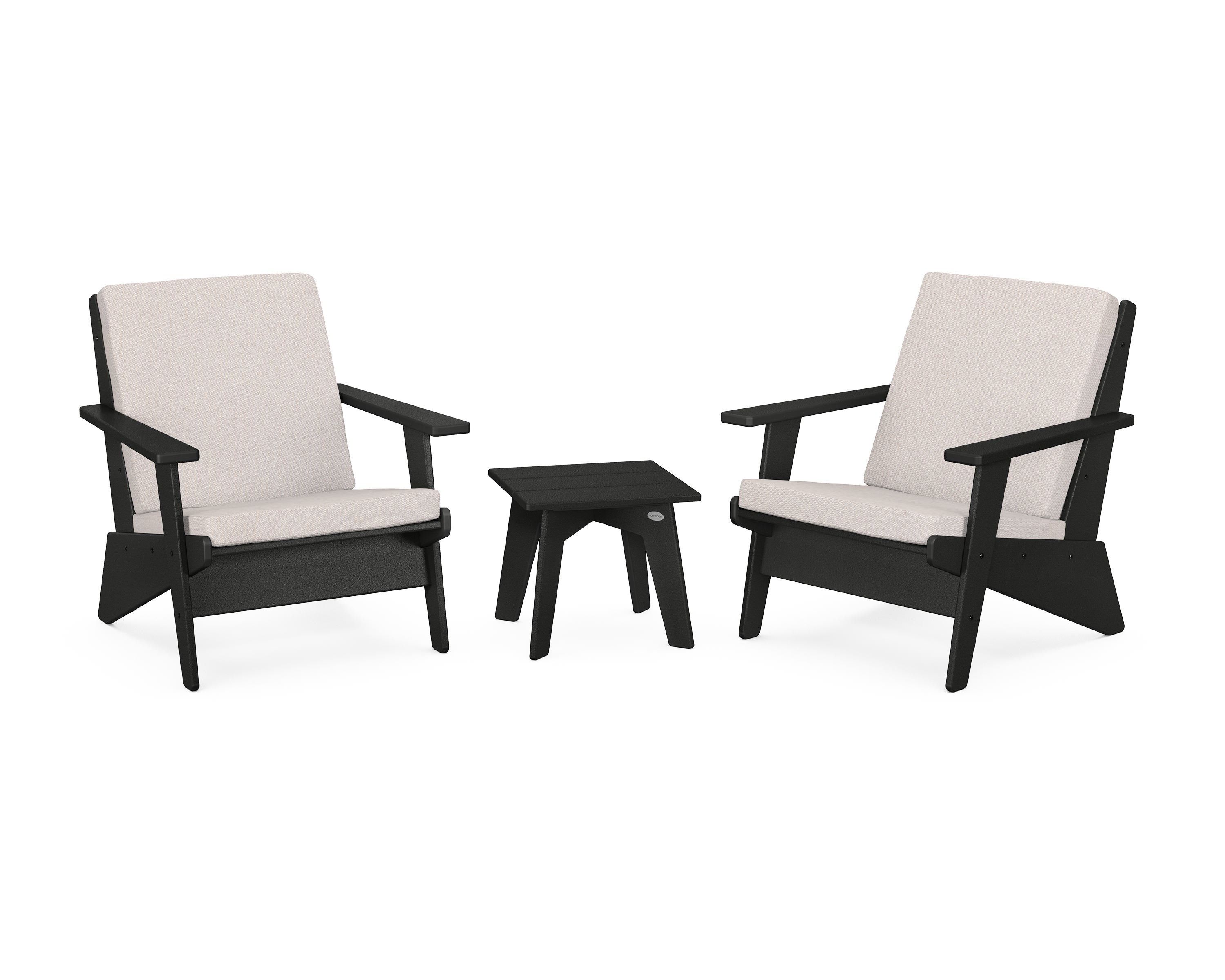 POLYWOOD Riviera Modern Lounge 3-Piece Set in Black / Dune Burlap
